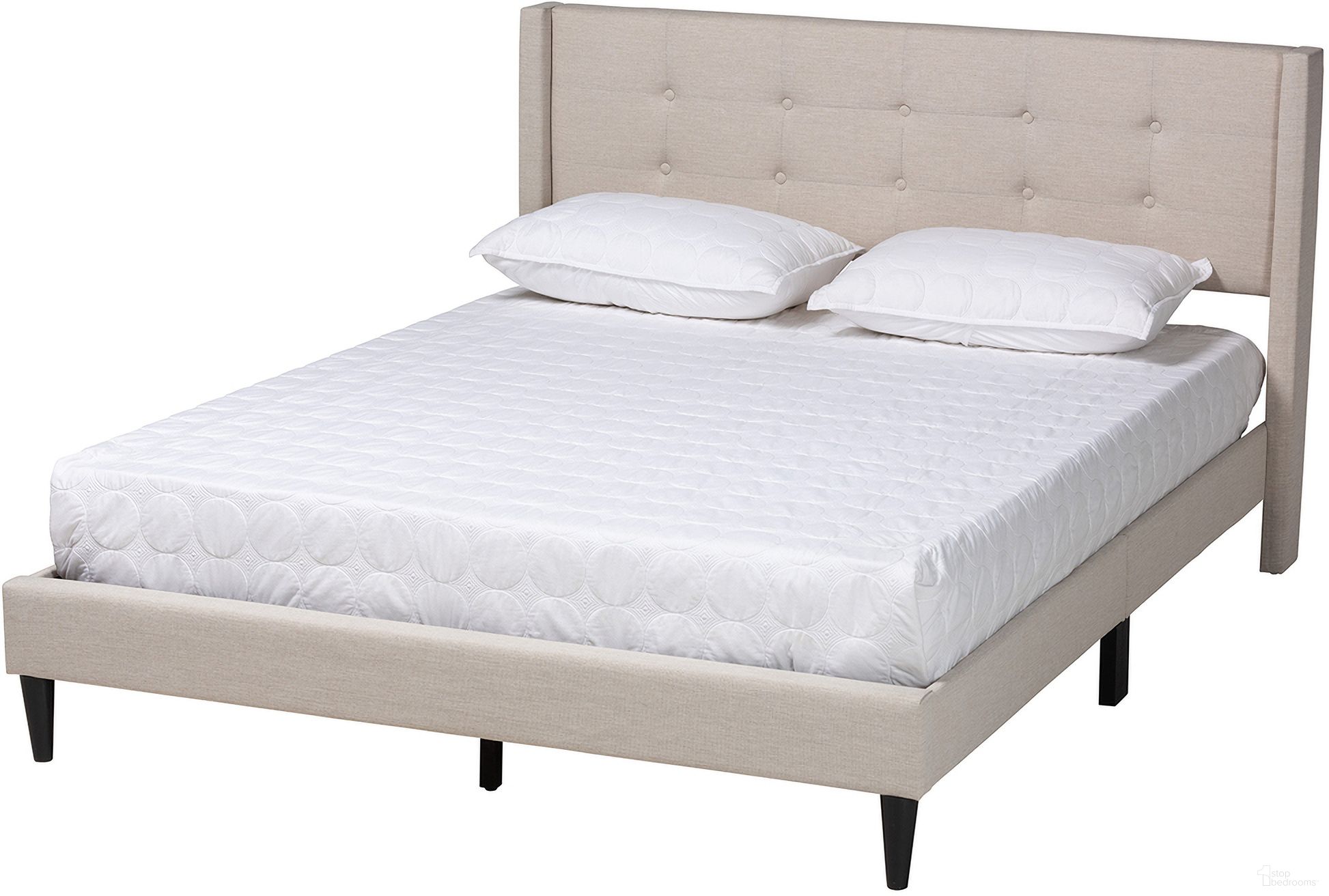 Casol Fabric Upholstered Full Platform Bed In Beige