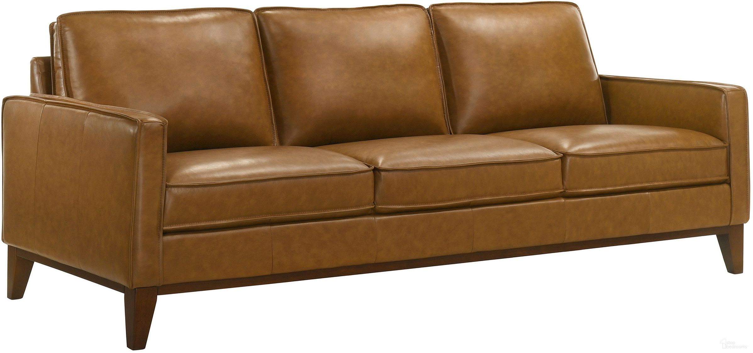 The appearance of Caspar Sofa In Caramel designed by New Classic in the modern / contemporary interior design. This caramel piece of furniture  was selected by 1StopBedrooms from Caspar Collection to add a touch of cosiness and style into your home. Sku: L1213-30-CBW. Material: Leather.