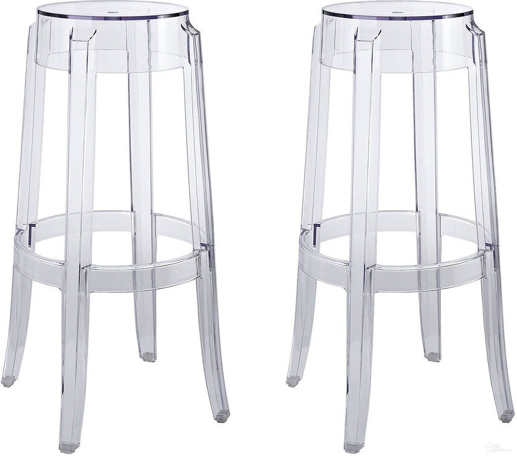 The appearance of Casper Bar Stool Set of 2 In Clear designed by Modway in the  interior design. This clear piece of furniture  was selected by 1StopBedrooms from Casper Collection to add a touch of cosiness and style into your home. Sku: EEI-1264-CLR. Material: Polyester.