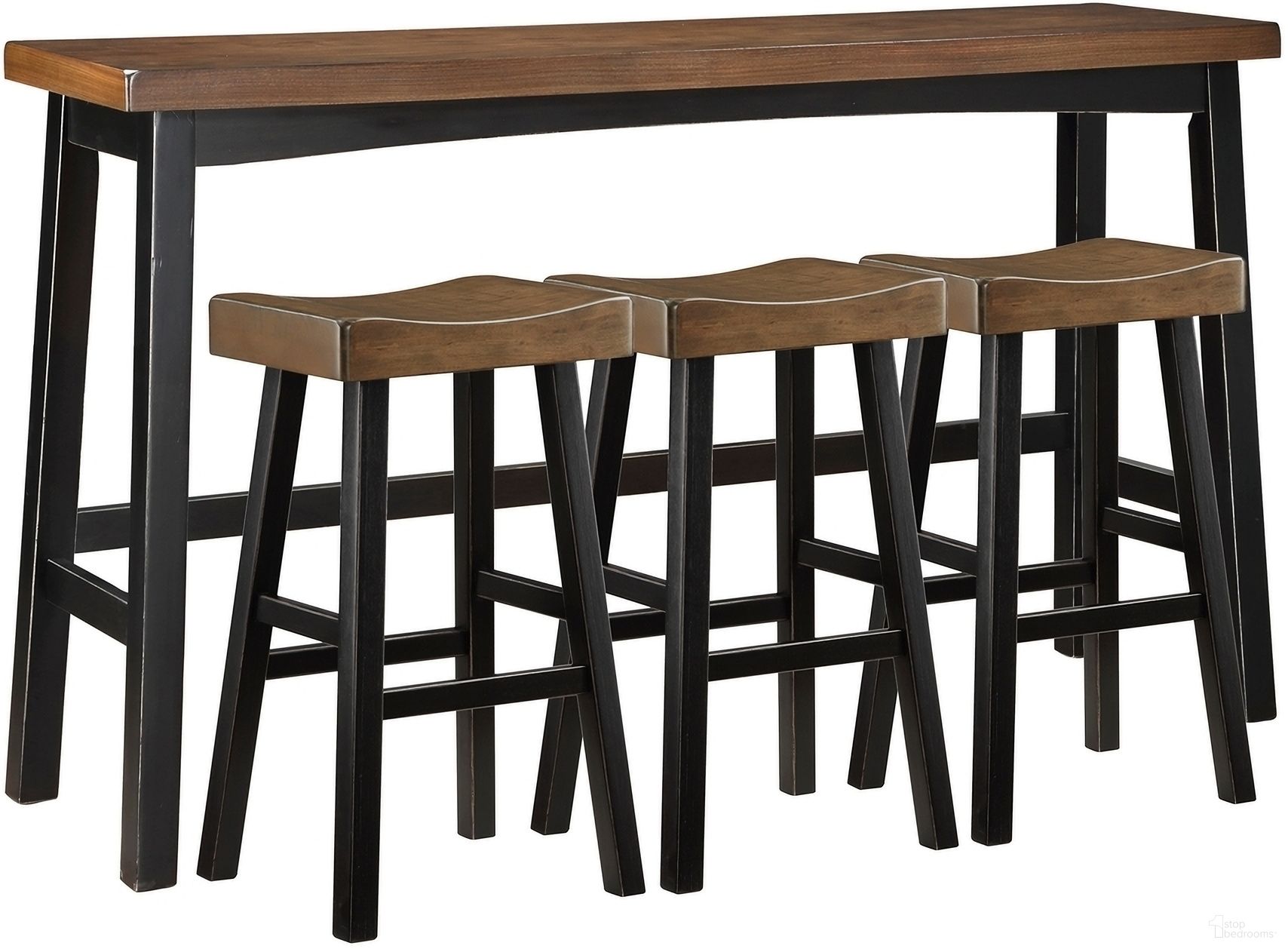 The appearance of Caspian 4-Piece Pack Pub Height Set In Black and Brown designed by Homelegance in the modern / contemporary interior design. This black/brown piece of furniture  was selected by 1StopBedrooms from Caspian Collection to add a touch of cosiness and style into your home. Sku: 5687BTT-424P. Table Base Style: Trestle. Material: Wood. Table Top Shape: Rectangular.