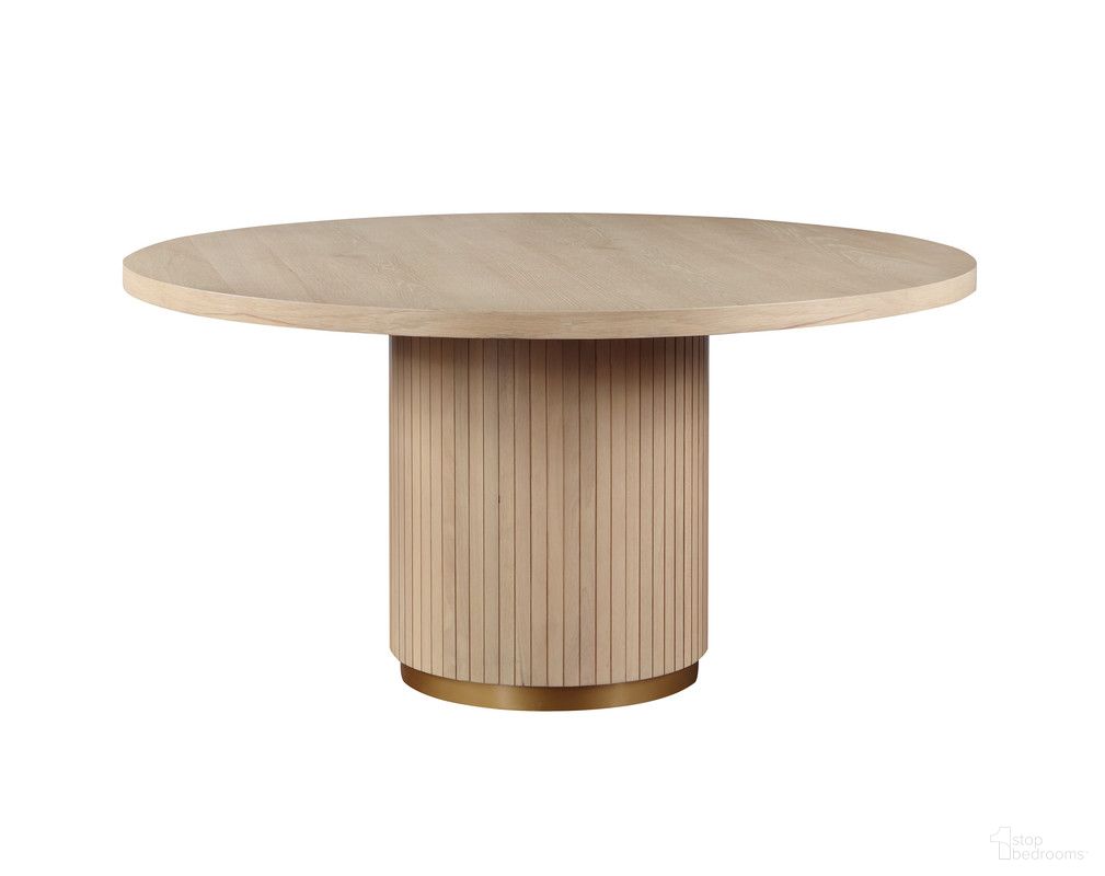 The appearance of Caspian 59 Inch Dining Table In Oak designed by Lilola Home in the modern / contemporary interior design. This oak piece of furniture was selected by 1StopBedrooms from Caspian Collection to add a touch of cosiness and style into your home. Sku: 30030-TOP;30030-BASE. Table Base Style: Pedestal. Table Top Shape: Round. Material: Wood. Size: 59".
