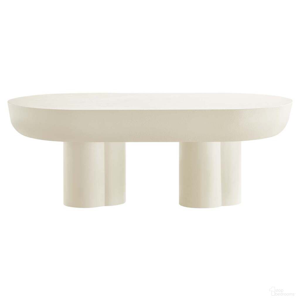Caspian Concrete Oval Coffee Table In White