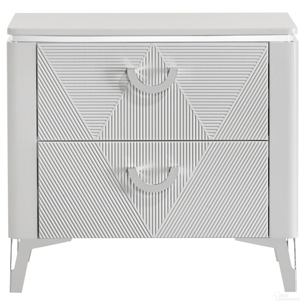 The appearance of Cassia 2-Drawer Nightstand Bedside Table In White High Gloss designed by Coaster in the modern / contemporary interior design. This white high gloss piece of furniture  was selected by 1StopBedrooms from Cassia Collection to add a touch of cosiness and style into your home. Sku: 215792. Material: MDF.