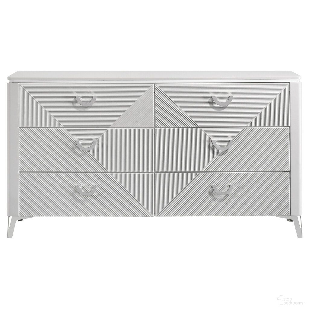 The appearance of Cassia 6-Drawer Bedroom Dresser Cabinet In White High Gloss designed by Coaster in the modern / contemporary interior design. This white high gloss piece of furniture was selected by 1StopBedrooms from Cassia Collection to add a touch of cosiness and style into your home. Sku: 215793. Material: MDF.