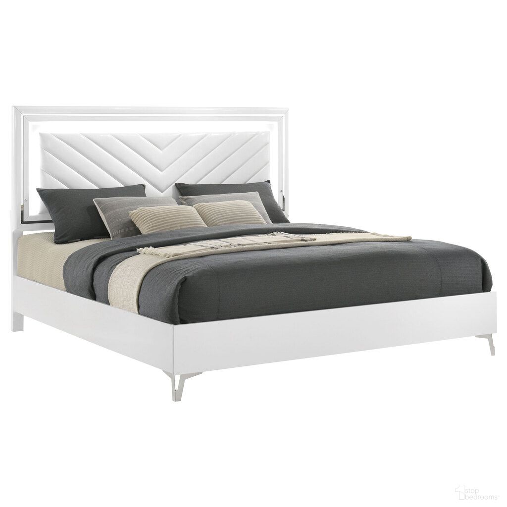 The appearance of Cassia Eastern King LED Panel Bed In White High Gloss designed by Coaster in the modern / contemporary interior design. This white high gloss piece of furniture was selected by 1StopBedrooms from Cassia Collection to add a touch of cosiness and style into your home. Sku: 215791KEB1;215791KEB2;215791KEB3. Bed Type: Panel Bed. Bed Size: King. Material: Veneer.