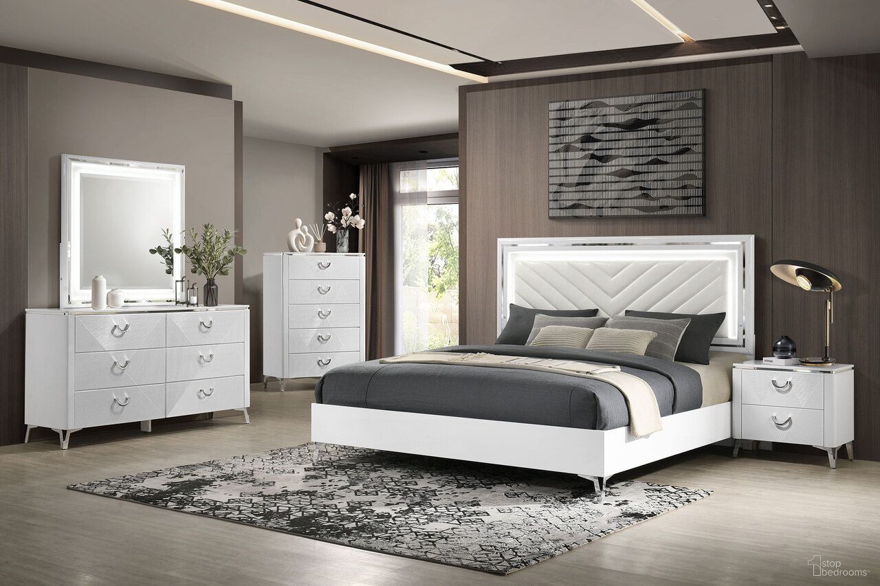 The appearance of Cassia LED Panel Bedroom Set In White High Gloss designed by Coaster in the modern / contemporary interior design. This white high gloss piece of furniture was selected by 1StopBedrooms from Cassia Collection to add a touch of cosiness and style into your home. Sku: 215791QB1;215791QB2;215791QB3;215792. Bed Size: King. Material: Foam.