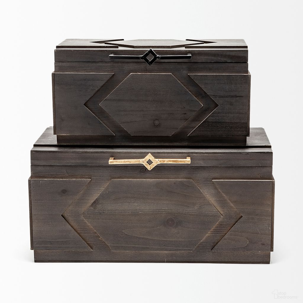Cassia Wooden Boxes Set of 2 In Brown