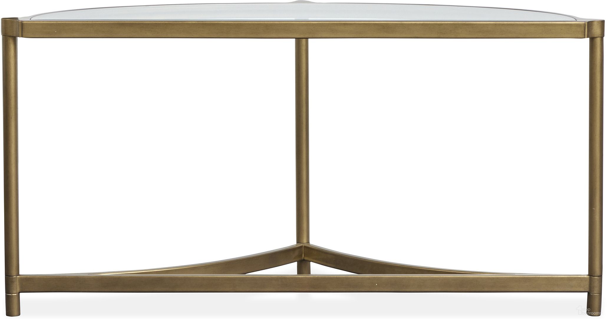 The appearance of Cassidy Demilune Sofa Table In Aged Brass And Volakas Classic designed by Magnussen in the modern / contemporary interior design. This aged brass and volakas classic piece of furniture  was selected by 1StopBedrooms from Cassidy Collection to add a touch of cosiness and style into your home. Sku: T6357-75. Material: Metal.