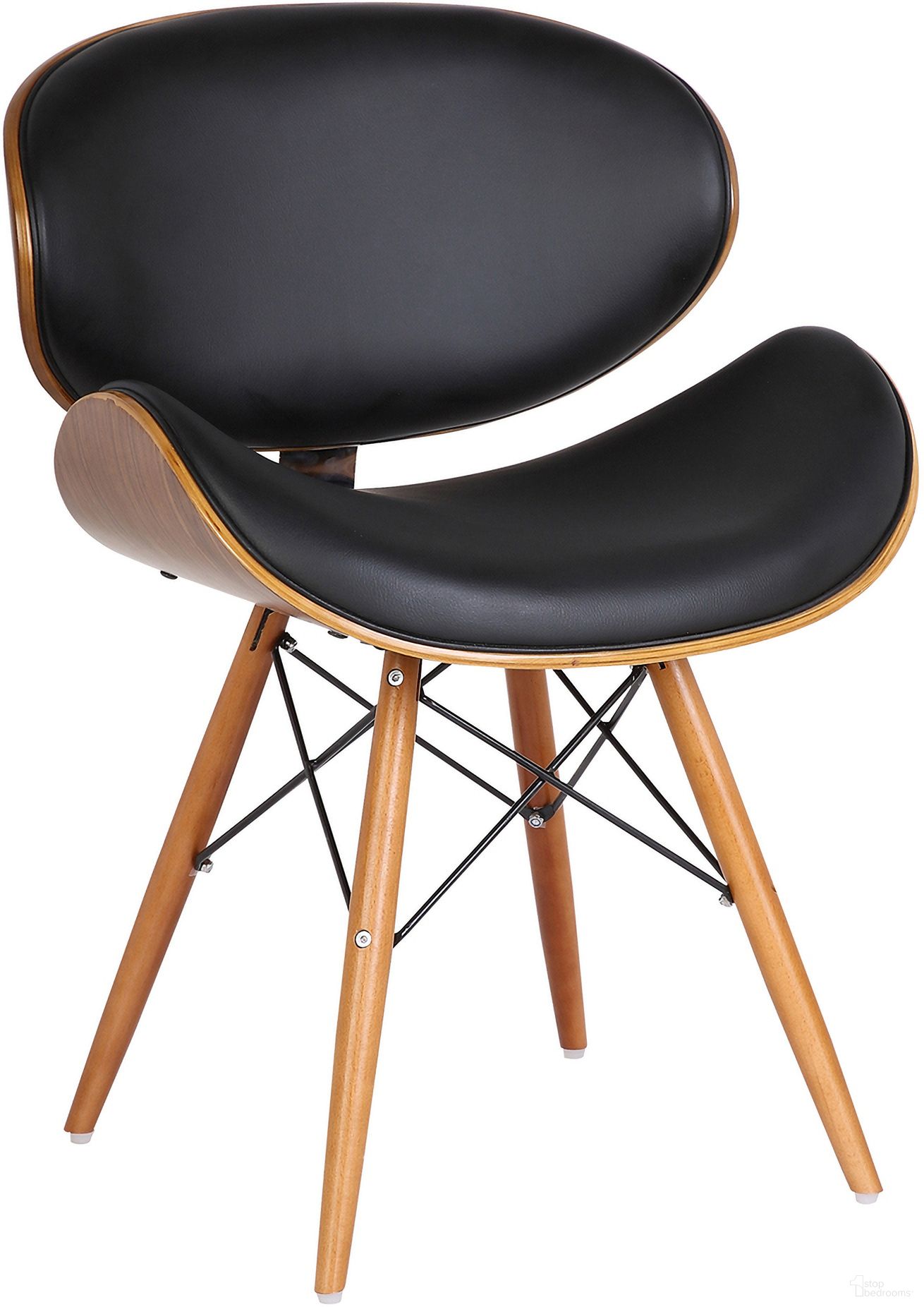 The appearance of Cassie Mid-Century Dining Chair In Walnut Wood and Black Faux Leather designed by Armen Living in the transitional interior design. This black piece of furniture was selected by 1StopBedrooms from Cassie Collection to add a touch of cosiness and style into your home. Sku: LCCASIWABL. Material: Wood. Chair Type: Side Chair.