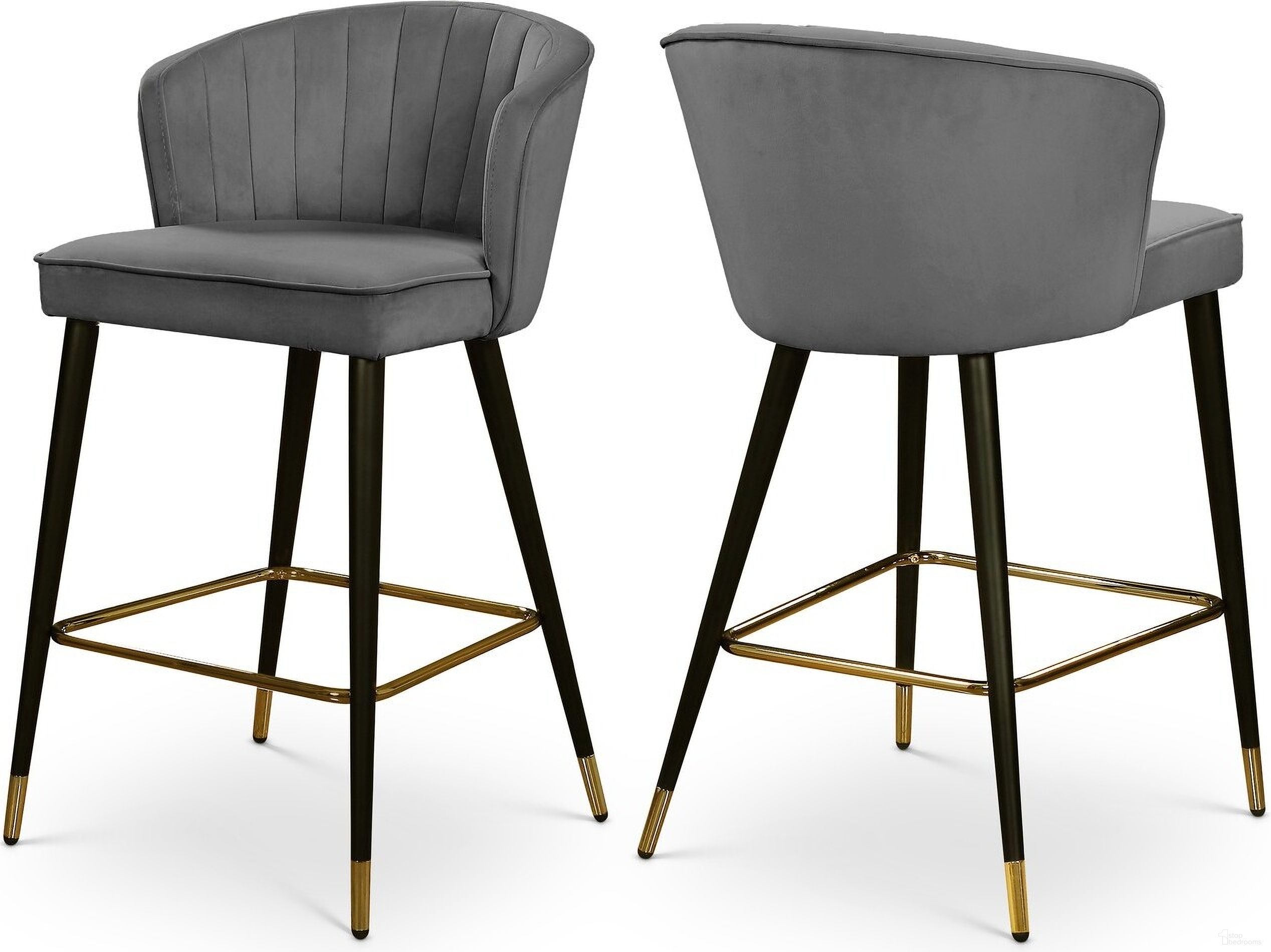 Cassie Velvet Stool Set of 2 In Grey