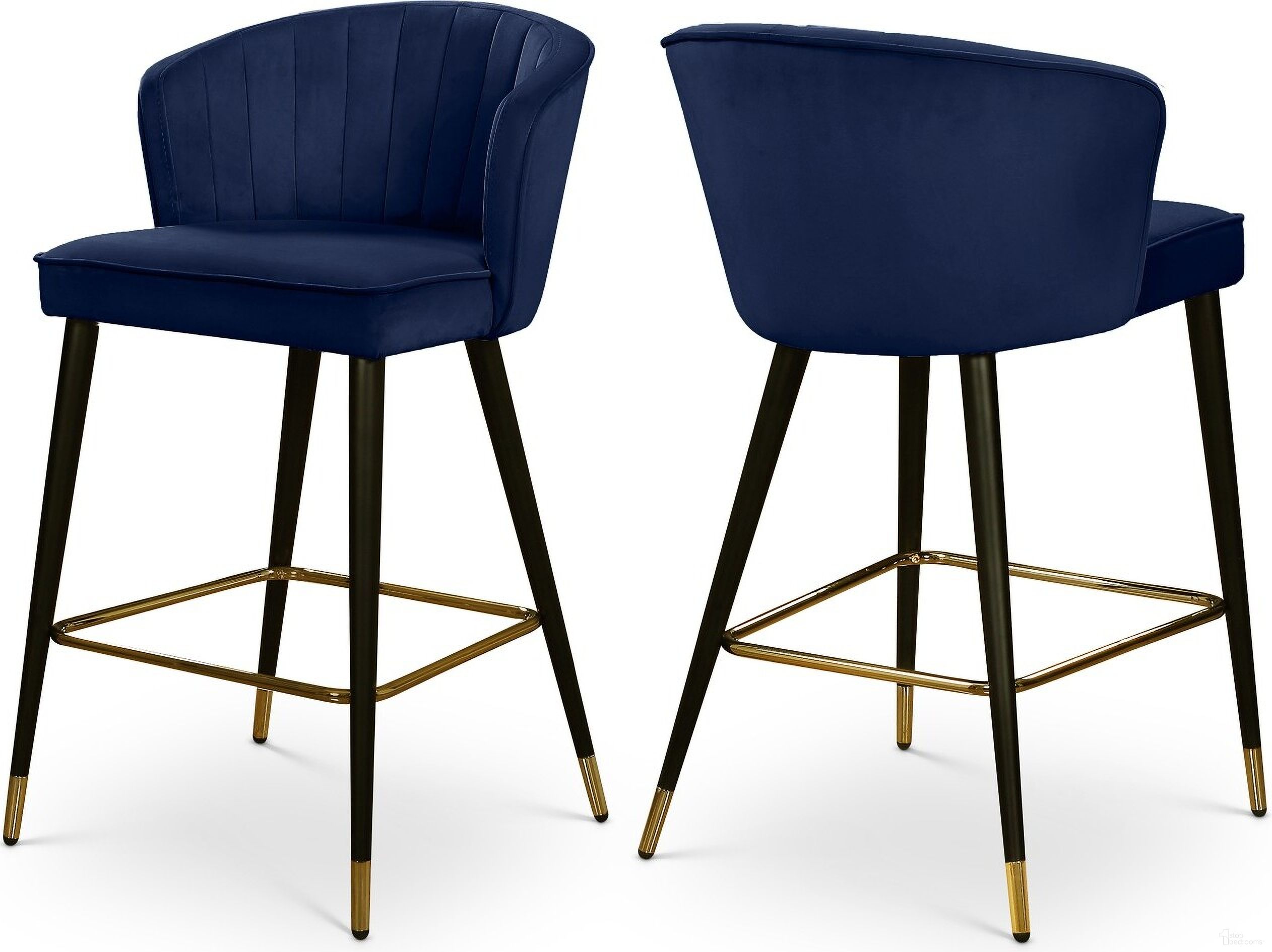 Cassie Velvet Stool Set of 2 In Navy