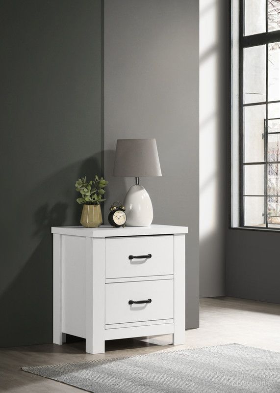 The appearance of Cassini 21.5 Inch 2 Drawer Nightstand Bedside Table In White designed by Lilola Home in the modern / contemporary interior design. This white piece of furniture  was selected by 1StopBedrooms from Cassini Collection to add a touch of cosiness and style into your home. Sku: 58901NS. Material: Chipboard.