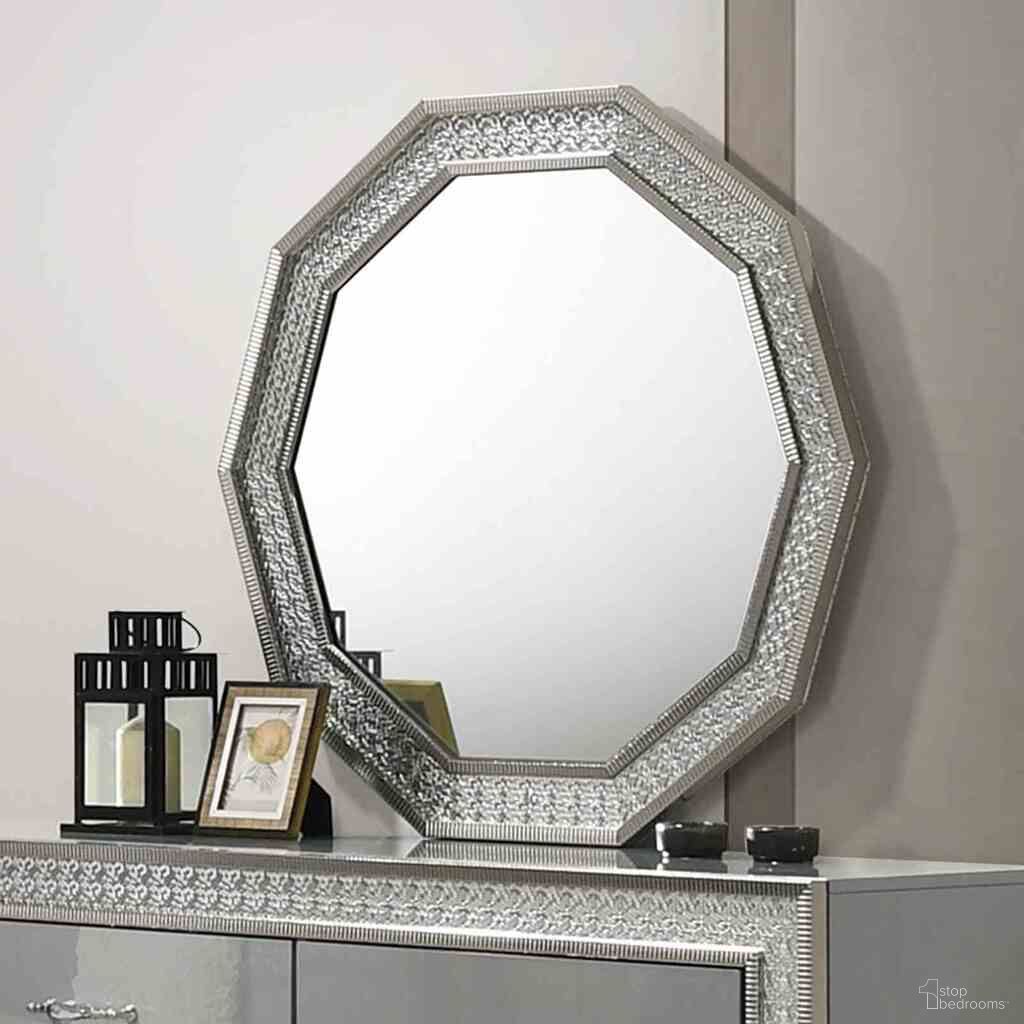 The appearance of Cassiopeia Decagon Mirror with LED In Metallic Gray designed by Furniture of America in the glam interior design. This metallic gray piece of furniture was selected by 1StopBedrooms from Cassiopeia Collection to add a touch of cosiness and style into your home. Sku: FM7253GY-M. Material: Engineered Wood.
