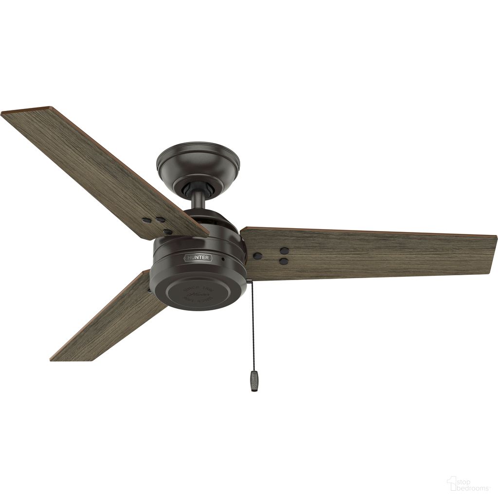 Cassius 44 Inch Damp Rated Ceiling Fan and Pull Chain In Noble Bronze and Warm Grey Oak