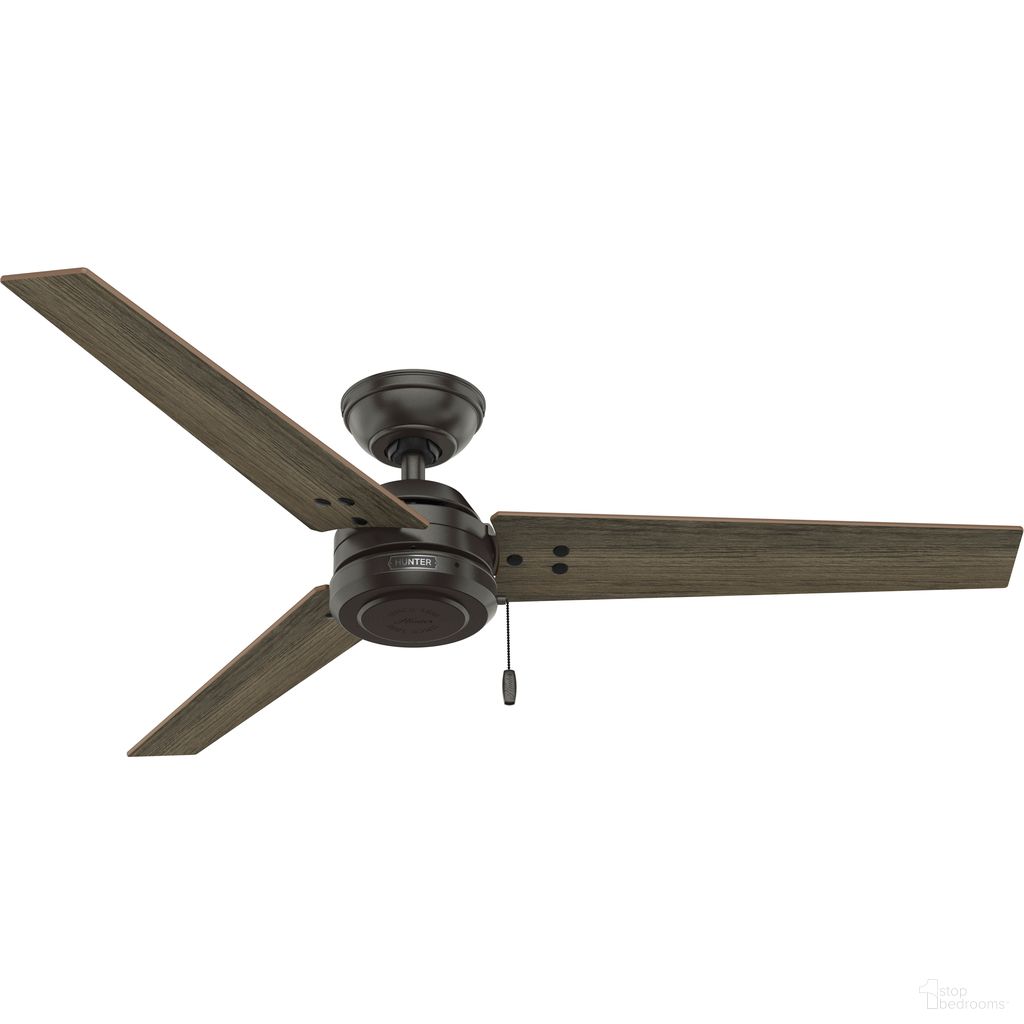Cassius 52 Inch Damp Rated Ceiling Fan and Pull Chain In Noble Bronze and Warm Grey Oak
