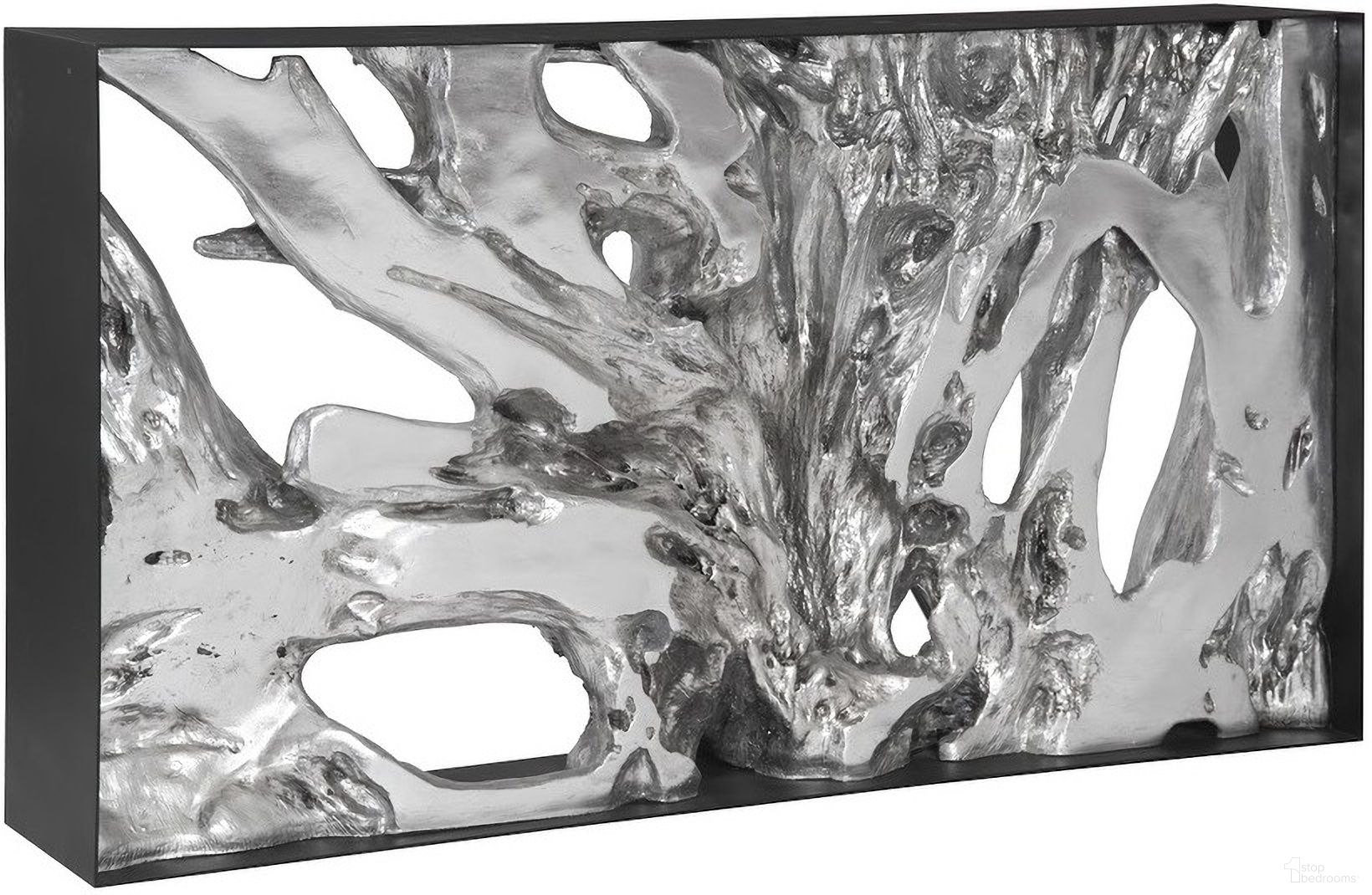 The appearance of Cast Root Console Table with Iron Frame In Silver designed by Phillips Collection in the modern / contemporary interior design. This silver piece of furniture was selected by 1StopBedrooms from to add a touch of cosiness and style into your home. Sku: PH104350. Material: Resin.