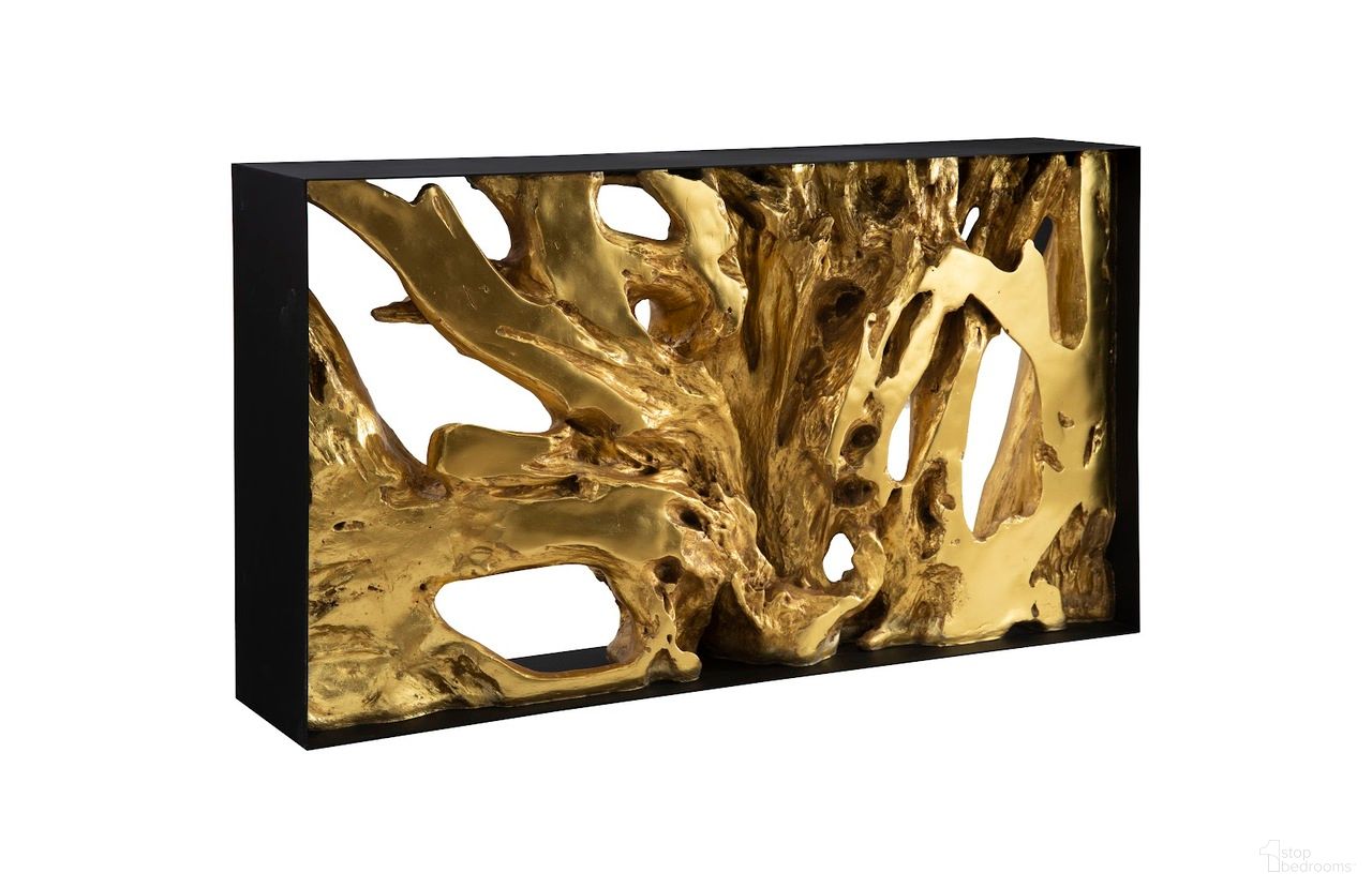 The appearance of Cast Root Small Console Table with Iron Frame In Gold designed by Phillips Collection in the modern / contemporary interior design. This gold piece of furniture  was selected by 1StopBedrooms from  to add a touch of cosiness and style into your home. Sku: PH106037. Material: Resin.