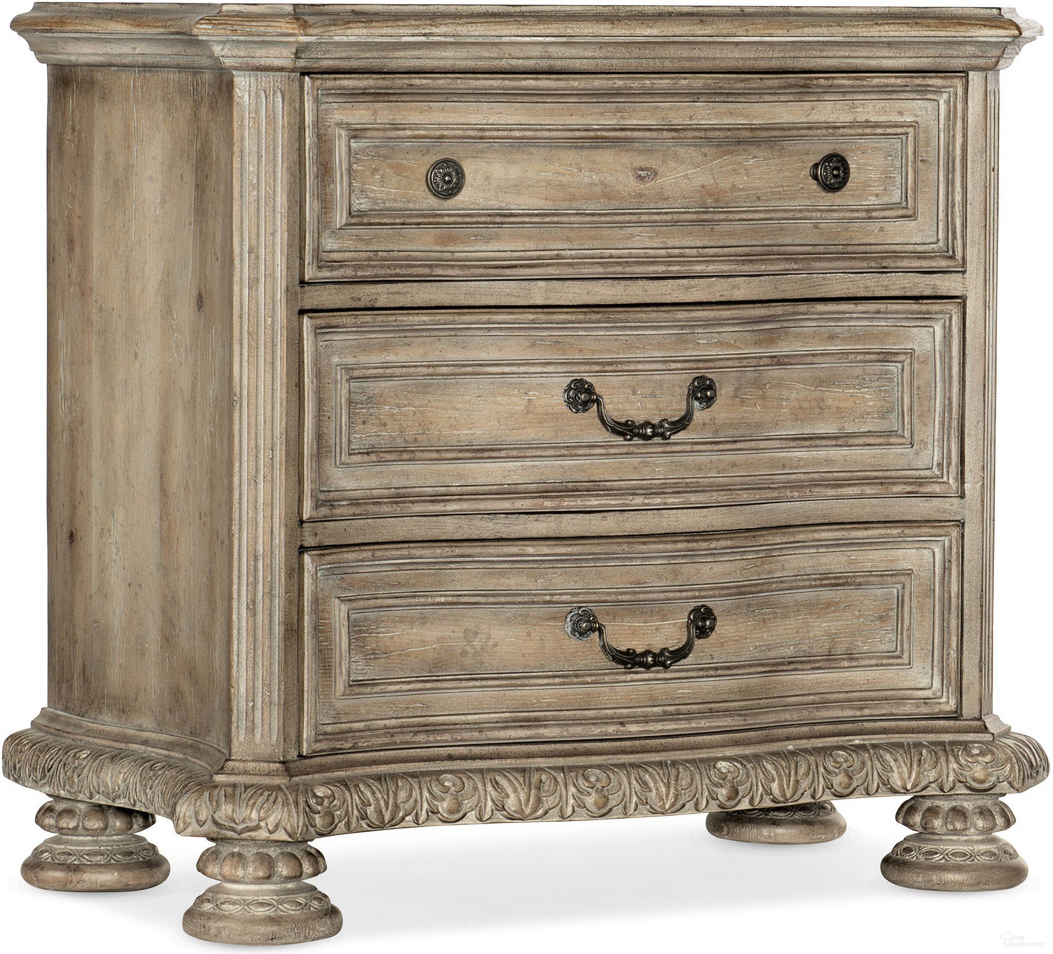 The appearance of Castella Three Drawer Nightstand designed by Hooker in the traditional interior design. This medium wood piece of furniture was selected by 1StopBedrooms from Castella Collection to add a touch of cosiness and style into your home. Sku: 5878-90016-80. Material: Walnut.
