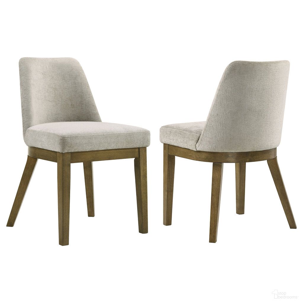 The appearance of Castlewood Upholstered Side Chair Set of 2 In Light Tan and Brown Oak designed by Coaster in the transitional interior design. This light tan/brown oak piece of furniture  was selected by 1StopBedrooms from Castlewood Collection to add a touch of cosiness and style into your home. Sku: 109352. Material: Polyester. Chair Type: Side Chair.