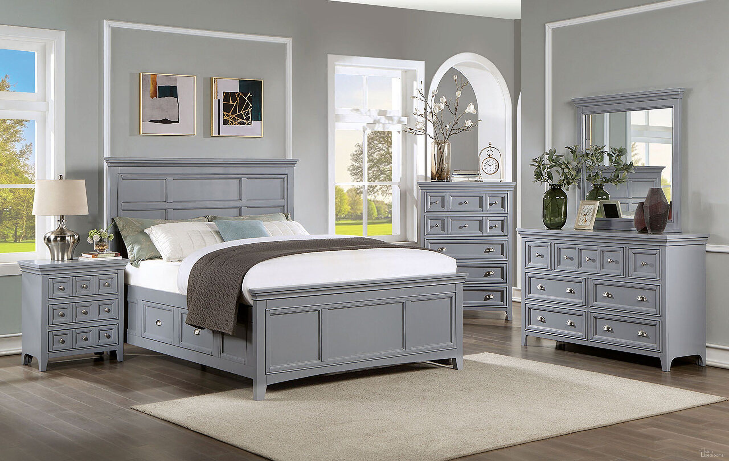 The appearance of Castlile Queen Bed In Gray designed by Furniture of America in the transitional interior design. This gray piece of furniture was selected by 1StopBedrooms from Castlile Collection to add a touch of cosiness and style into your home. Sku: CM7413GY-Q-1;CM7413GY-Q-2;CM7413GY-Q-3;CM7413GY-4-DR. Bed Type: Storage Bed. Material: Wood. Bed Size: Queen.