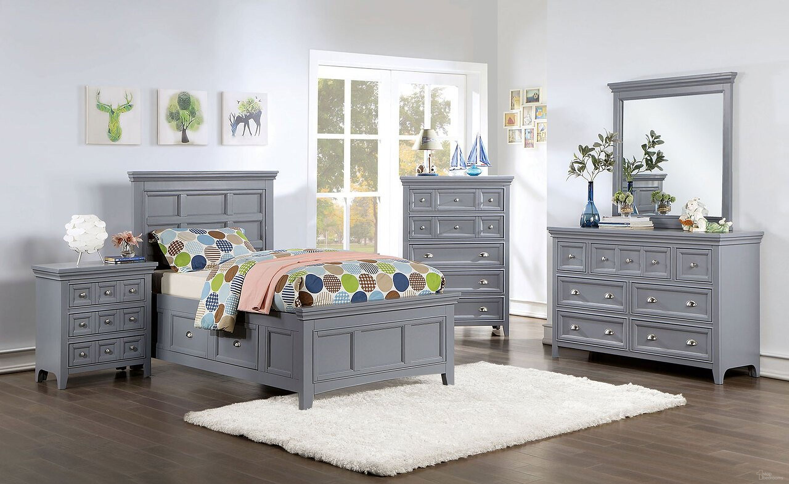 The appearance of Castlile Youth Bedroom Set In Gray designed by Furniture of America in the transitional interior design. This gray piece of furniture was selected by 1StopBedrooms from Castlile Collection to add a touch of cosiness and style into your home. Sku: CM7413GY-T-1;CM7413GY-T-2;CM7413GY-T-3;CM7413GY-4-DR;CM7413GY-N. Bed Type: Storage Bed. Material: Wood. Bed Size: Twin.