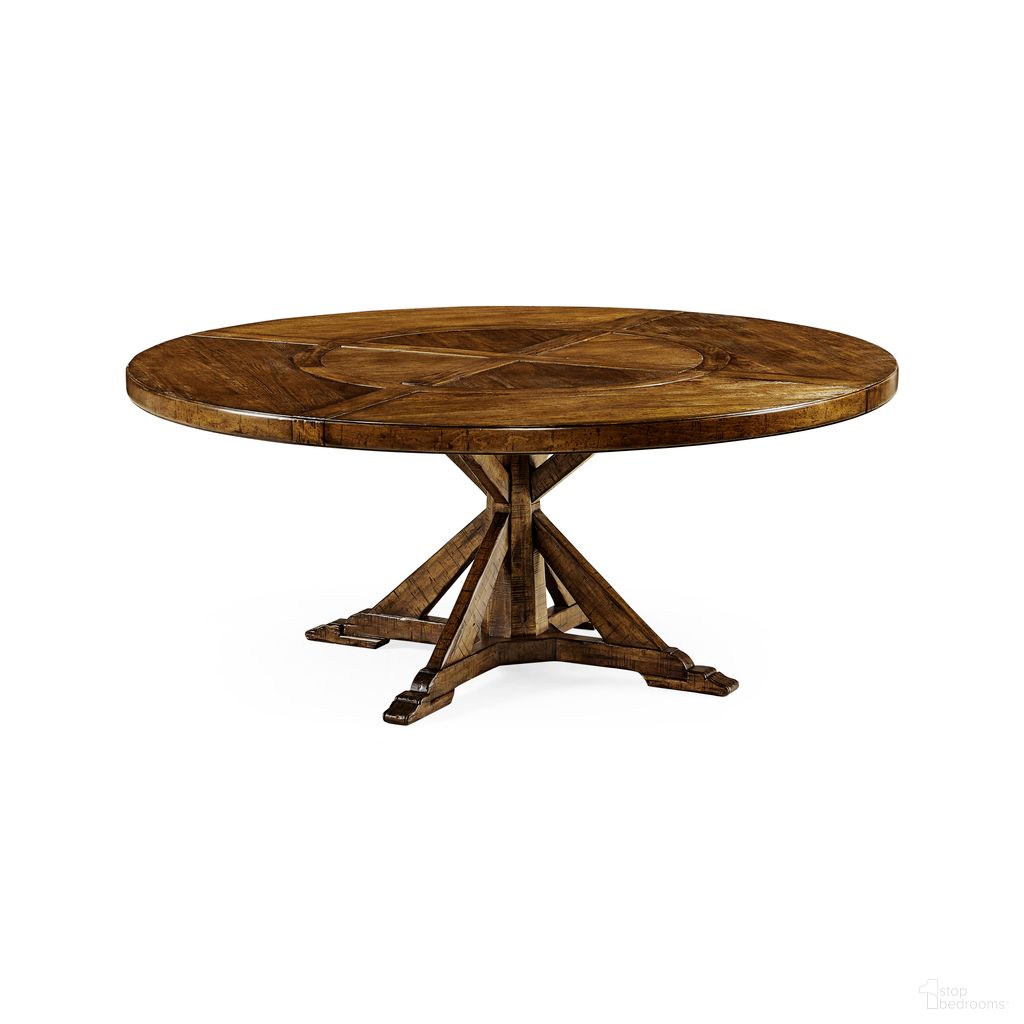 The appearance of Casual Accents Country 72 Inch Round Dining Table In Walnut designed by Jonathan Charles in the transitional interior design. This walnut piece of furniture was selected by 1StopBedrooms from Casual Collection to add a touch of cosiness and style into your home. Sku: 491101-72D-CFW. Table Base Style: Pedestal. Table Top Shape: Round. Material: Wood. Size: 72".