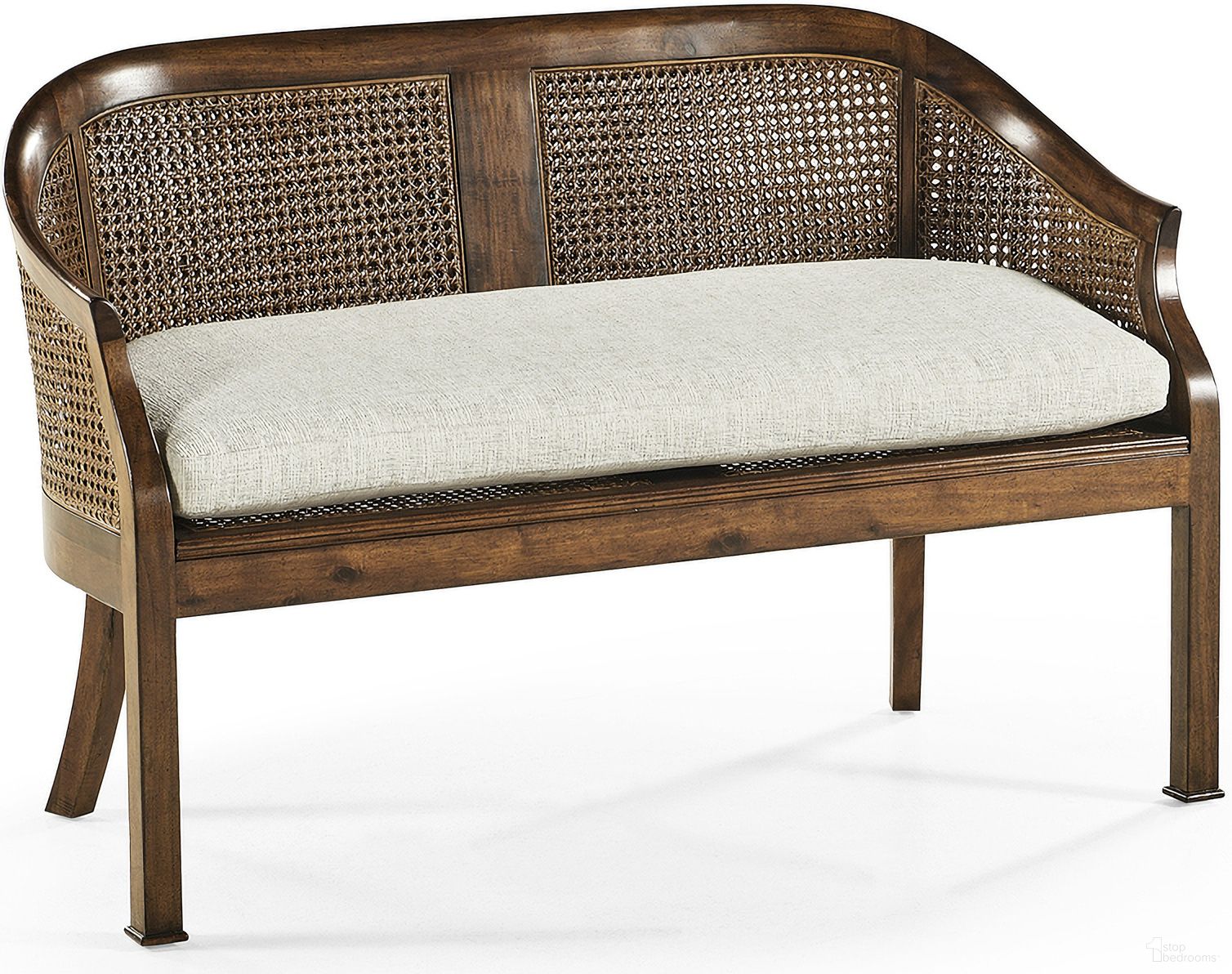 The appearance of Casual Accents Salon Settee Cane Back Seat In Walnut designed by Jonathan Charles in the transitional interior design. This walnut piece of furniture  was selected by 1StopBedrooms from Casual Collection to add a touch of cosiness and style into your home. Sku: 492247-WAL-F400. Material: Fabric.