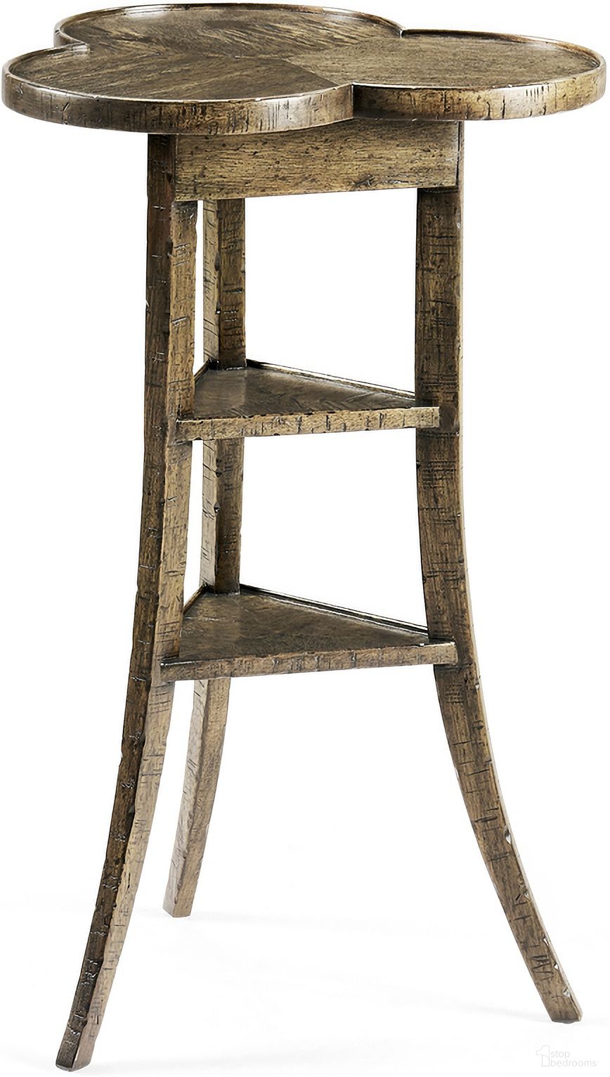 The appearance of Casual Accents Trefoil Side Table In Medium Driftwood designed by Jonathan Charles in the transitional interior design. This driftwood piece of furniture was selected by 1StopBedrooms from Casual Collection to add a touch of cosiness and style into your home. Sku: 491037-DTM. Material: Wood.