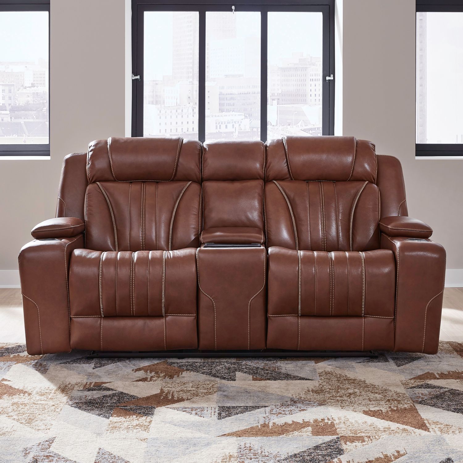 Caswell Zero Gravity Power Reclining Loveseat with Console In Chestnut