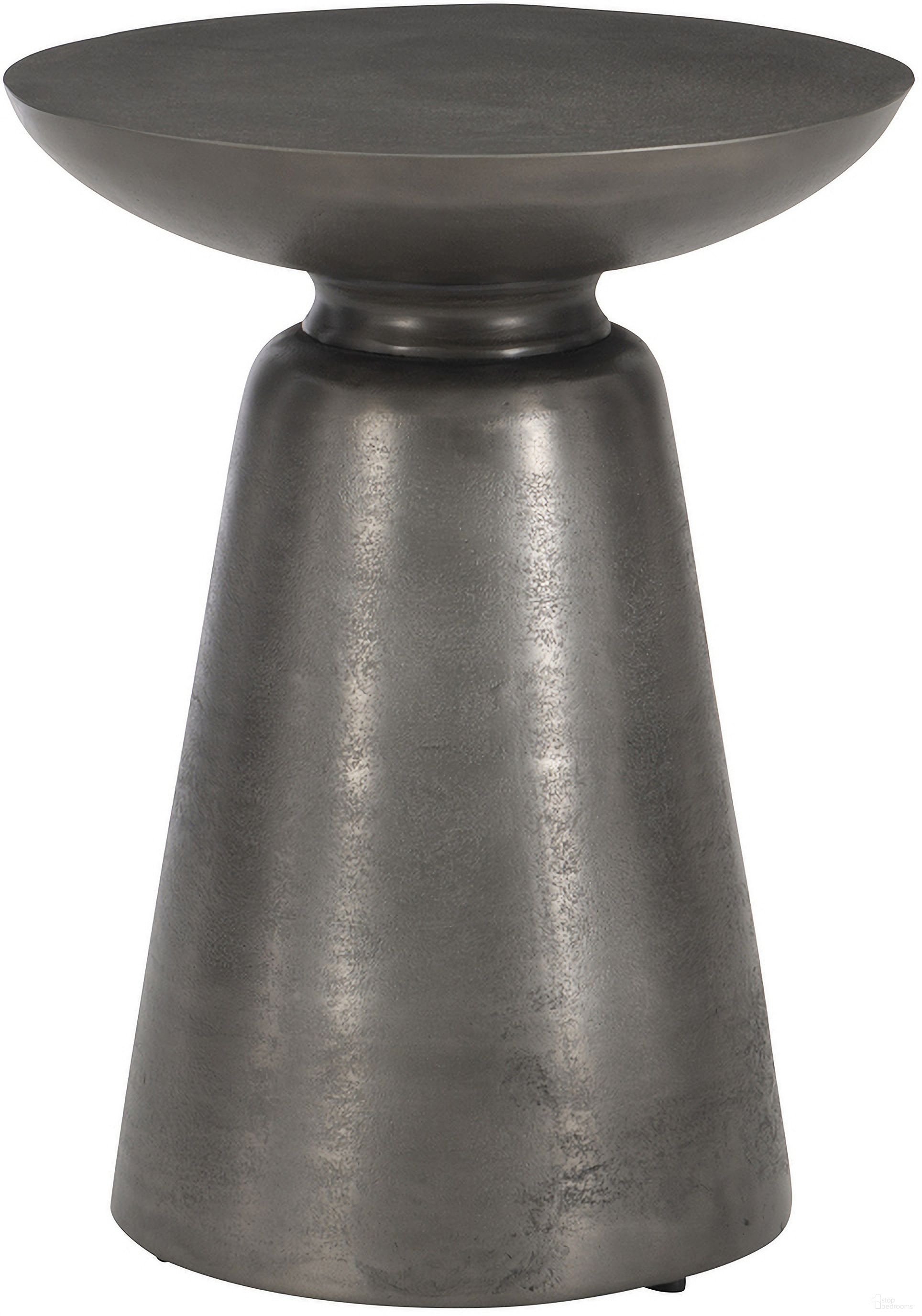 The appearance of Catalan Outdoor Accent Table designed by Bernhardt in the modern / contemporary interior design. This matte graphite piece of furniture  was selected by 1StopBedrooms from Catalan Collection to add a touch of cosiness and style into your home. Sku: X03128. Table Top Shape: Round. Material: Aluminum.