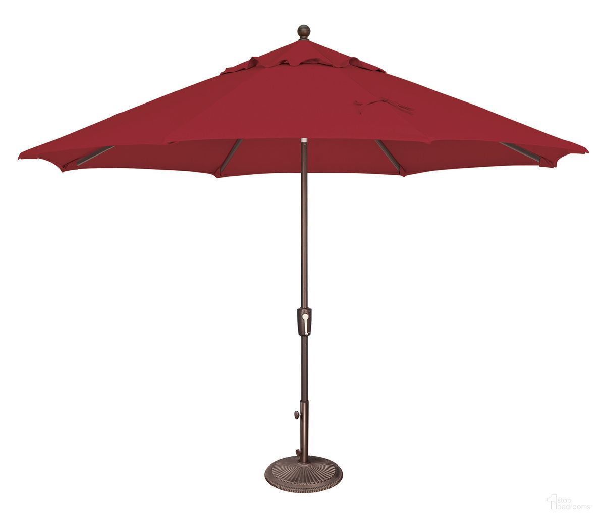 Catalina 11' Octagon Push Button Tilt Umbrella In Really Red and Bronze