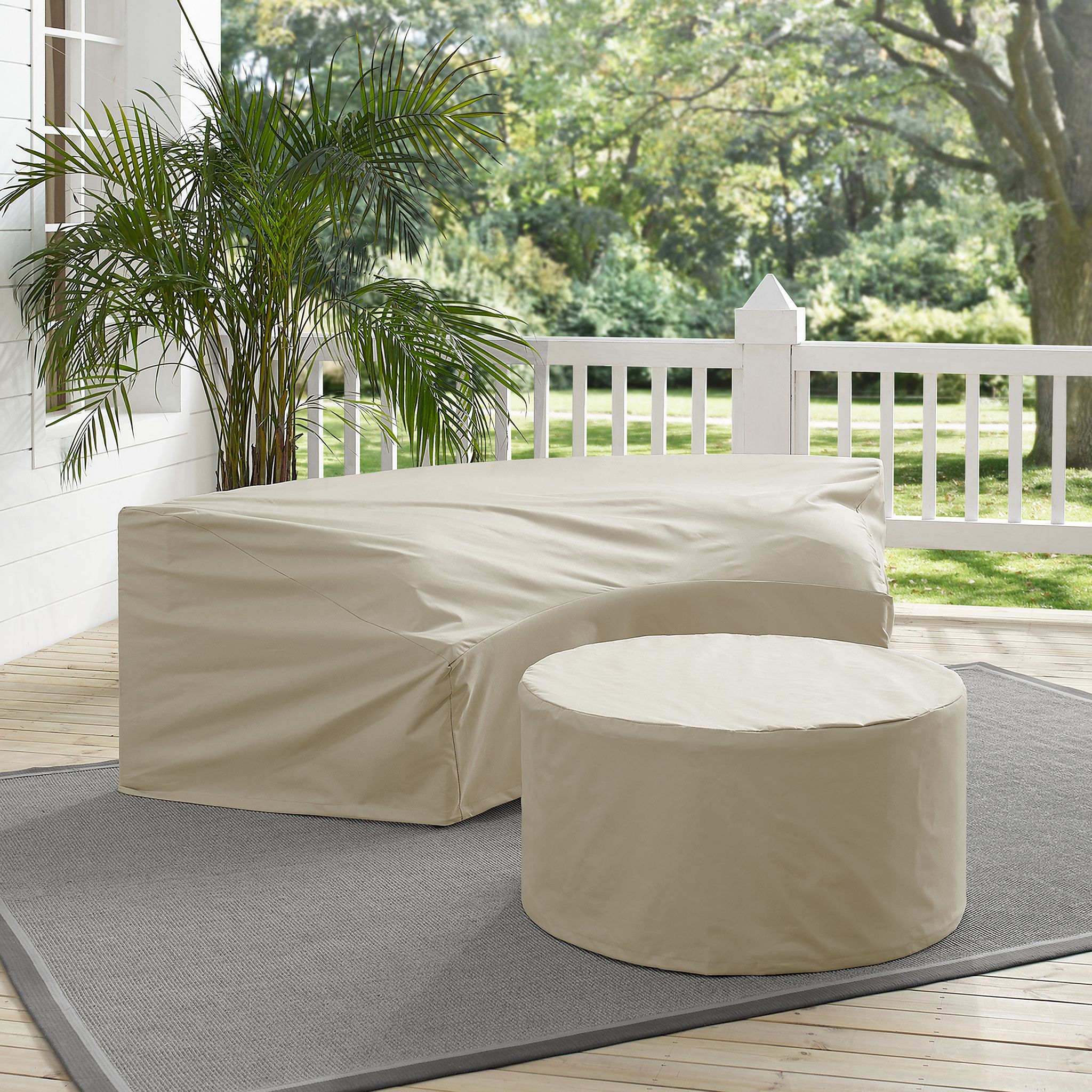 The appearance of Catalina 2 Piece Outdoor Furniture Cover Set In Tan designed by Crosley Brands in the modern / contemporary interior design. This tan piece of furniture was selected by 1StopBedrooms from Catalina Collection to add a touch of cosiness and style into your home. Sku: CO7508-TA;CO7505-TA. Material: PVC.