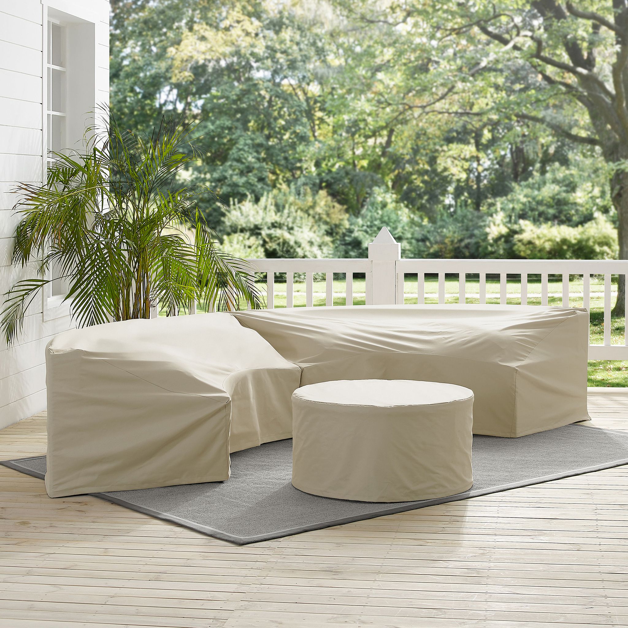 The appearance of Catalina 3 Piece Outdoor Furniture Cover Set In Tan designed by Crosley Brands in the modern / contemporary interior design. This tan piece of furniture  was selected by 1StopBedrooms from Catalina Collection to add a touch of cosiness and style into your home. Sku: CO7508-TA;CO7505-TA;CO7505-TA. Material: PVC.