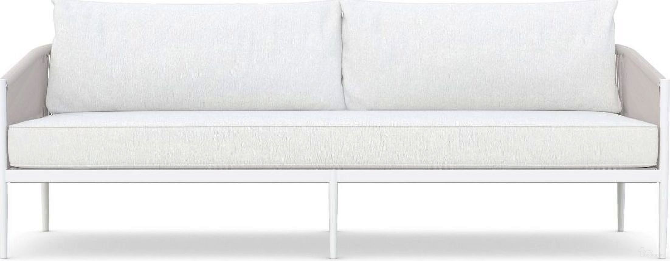 The appearance of Catalina 3 Seat Sofa with Cushion In Polar and Matte White designed by Azzurro Living in the coastal interior design. This polar/matte white piece of furniture  was selected by 1StopBedrooms from Catalina Collection to add a touch of cosiness and style into your home. Sku: CAT-R03S3-CU. Material: Aluminum.
