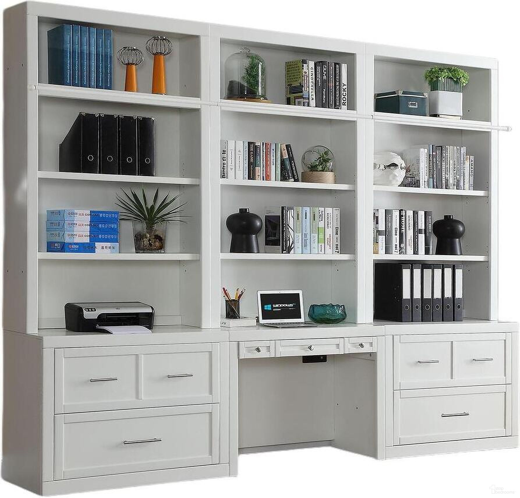 The appearance of Catalina 6 Piece Workspace Library Wall In White designed by Parker House in the coastal interior design. This white piece of furniture was selected by 1StopBedrooms from Catalina Collection to add a touch of cosiness and style into your home. Sku: CAT#460H;CAT#460H;CAT#460H;CAT#461D;CAT#476F;CAT#476F. Material: Wood Veneer.