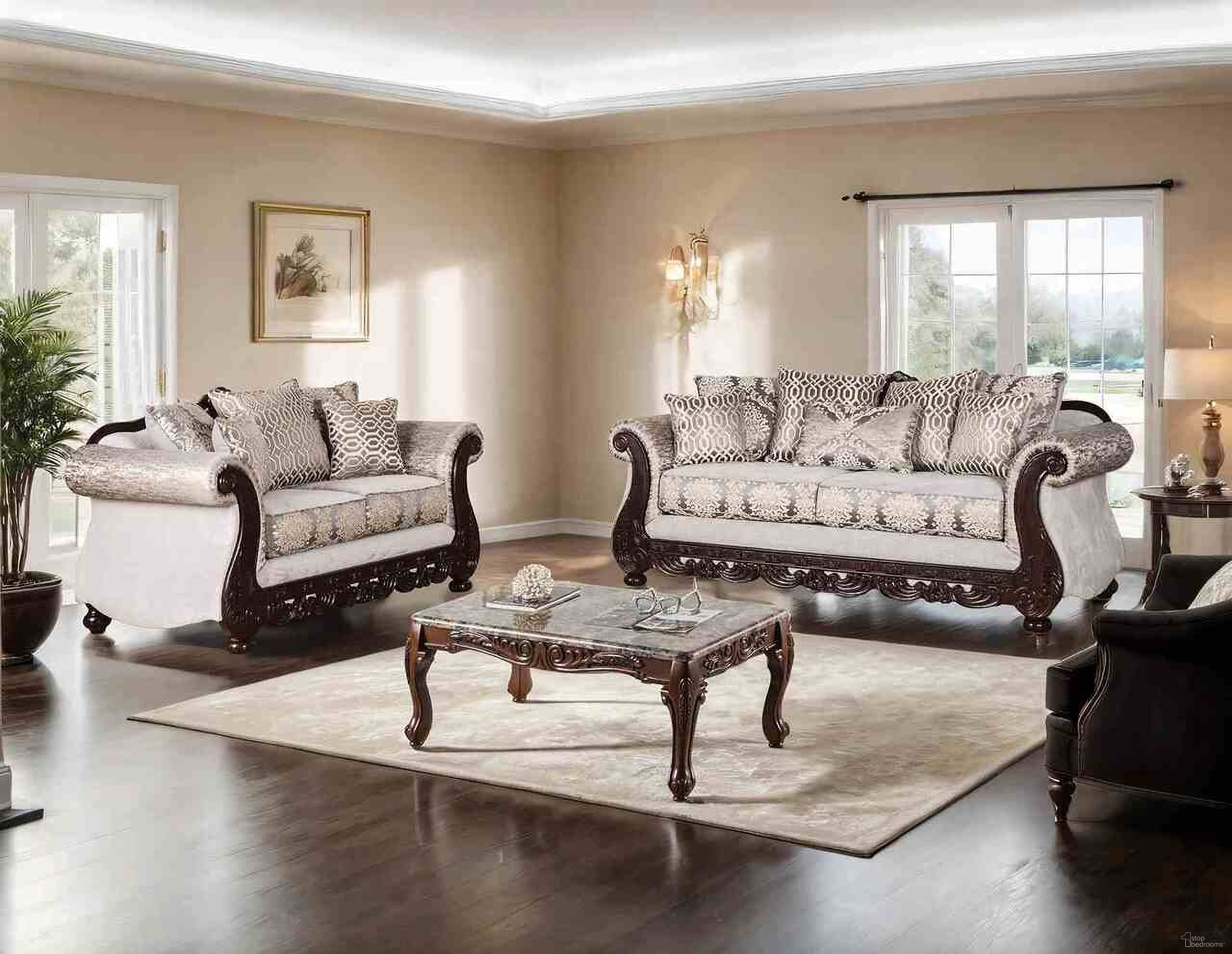 The appearance of Catalonia Living Room Set In Beige and Dark Cherry designed by Furniture of America in the traditional interior design. This beige and dark cherry piece of furniture was selected by 1StopBedrooms from Catalonia Collection to add a touch of cosiness and style into your home. Sku: SM6451-SF;SM6451-LV. Material: Fabric.