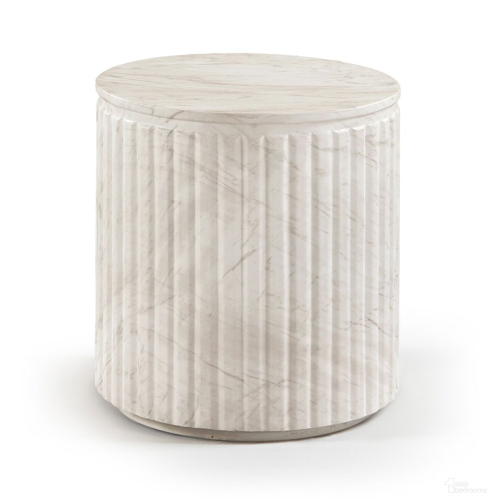 The appearance of Catania Concrete Indoor and Outdoor End Table In White designed by Meridian in the modern / contemporary interior design. This white piece of furniture  was selected by 1StopBedrooms from Catania Collection to add a touch of cosiness and style into your home. Sku: 874White-ET. Material: Concrete.