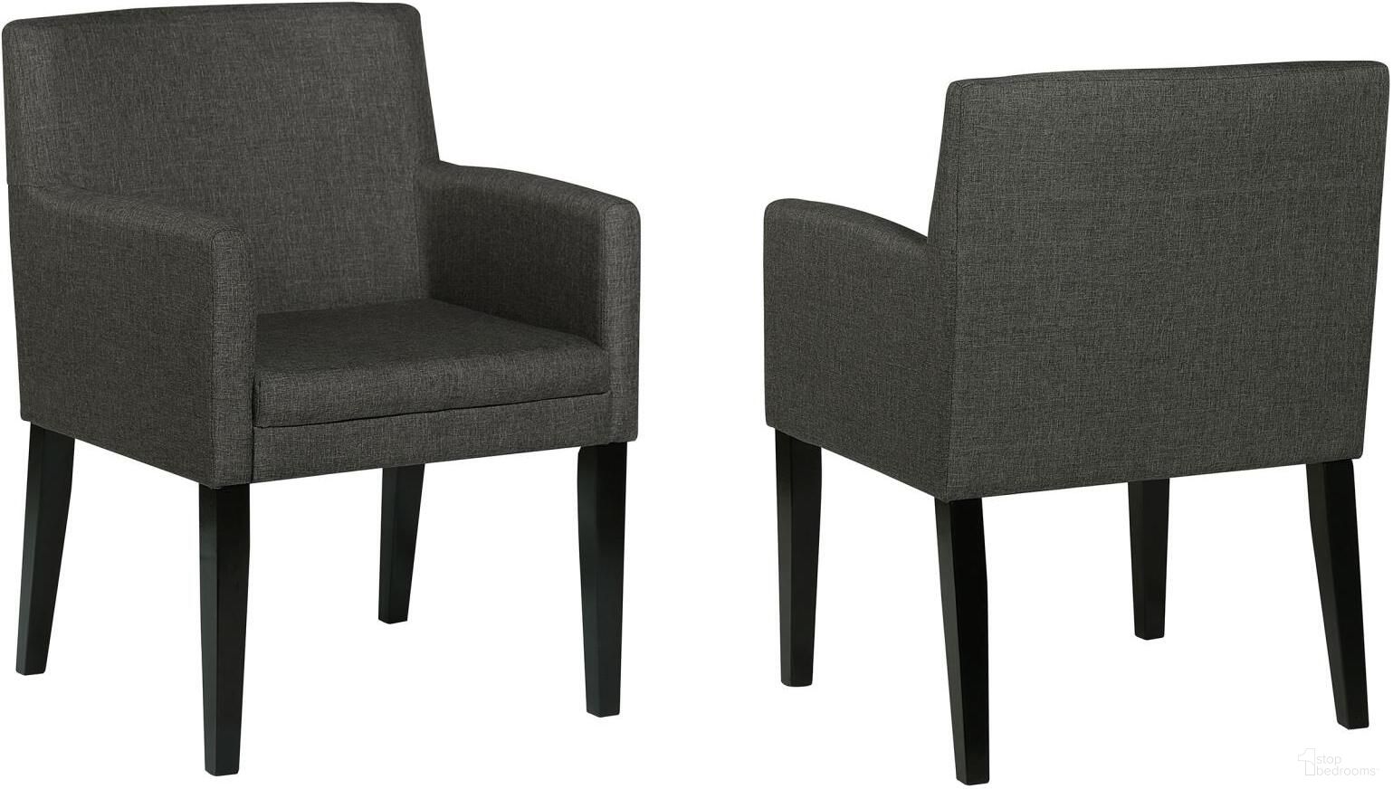 The appearance of Catherine Upholstered Dining Arm Chair Charcoal Grey and Black Set of 2 designed by Coaster in the transitional interior design. This grey piece of furniture was selected by 1StopBedrooms from Catherine Collection to add a touch of cosiness and style into your home. Sku: 106252. Material: Upholstered. Chair Type: Arm Chair.