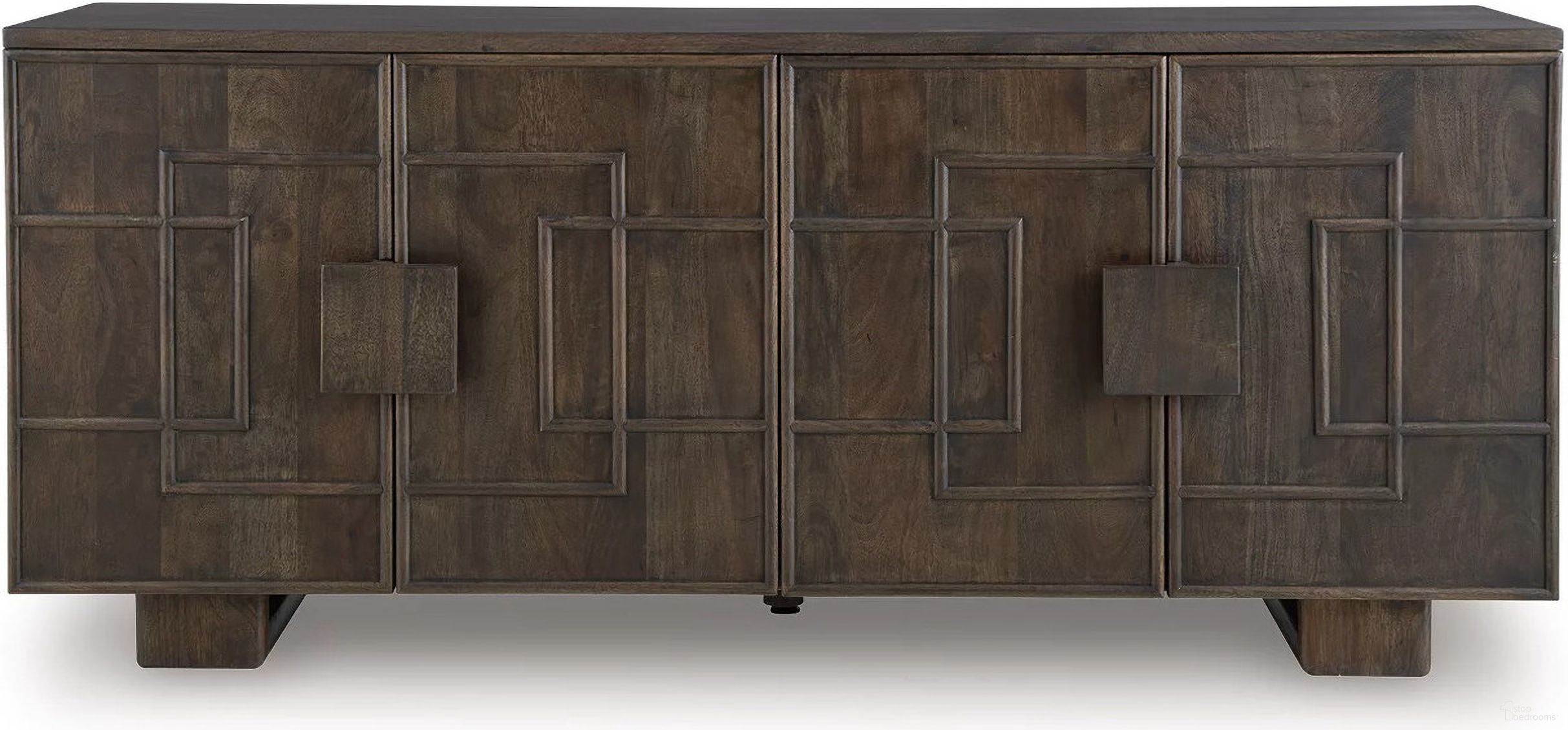 The appearance of Cato Accent Cabinet In Dark Brown designed by Signature Design by Ashley in the transitional interior design. This dark brown piece of furniture was selected by 1StopBedrooms from Cato Collection to add a touch of cosiness and style into your home. Sku: A4000682. Material: Mango Wood.