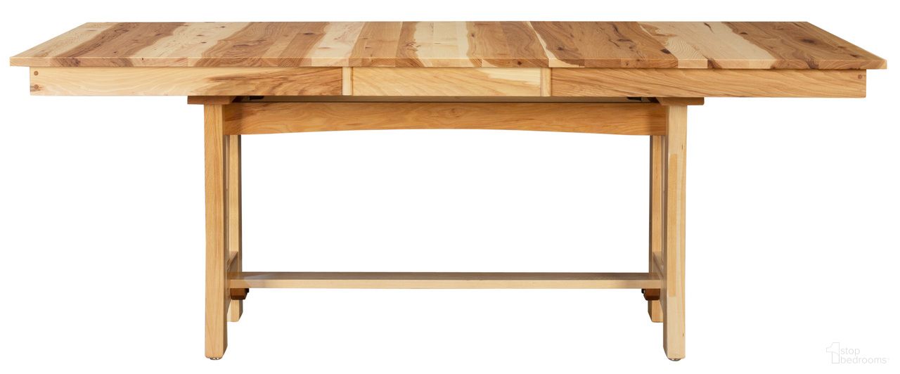 The appearance of Cattail Bungalow 96 Inch Natural Extendable Trestle Dining Table designed by A-America in the cabin / lodge interior design. This brown piece of furniture was selected by 1StopBedrooms from Cattail Bungalow Collection to add a touch of cosiness and style into your home. Sku: CATNT630B;CATNT630T. Table Base Style: Trestle. Material: Wood. Table Top Shape: Rectangular. Size: 96" x 42".