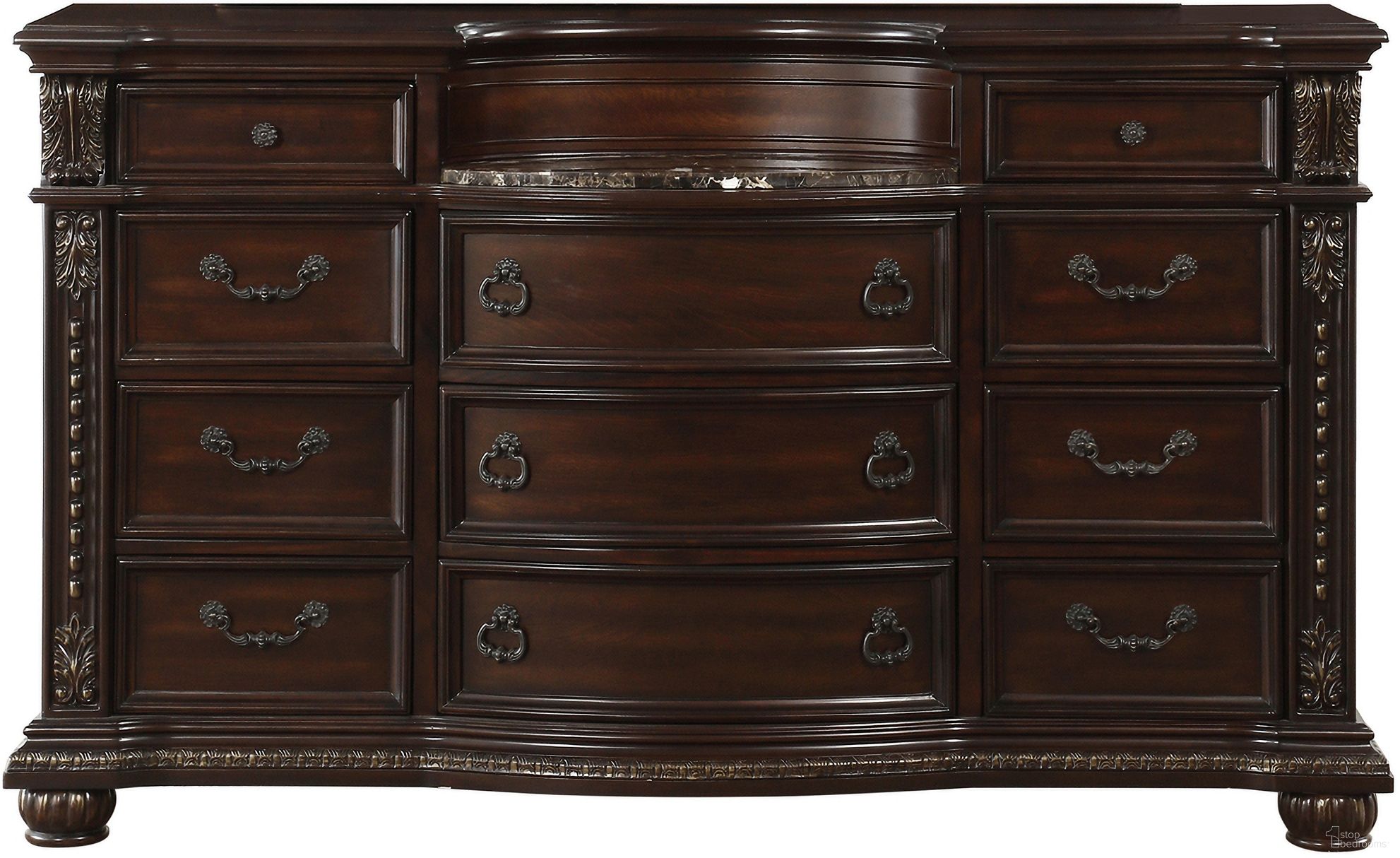 The appearance of Cavalier Dark Cherry Dresser designed by Homelegance in the transitional interior design. This brown piece of furniture was selected by 1StopBedrooms from Cavalier Collection to add a touch of cosiness and style into your home. Sku: 1757-5. Material: Wood.