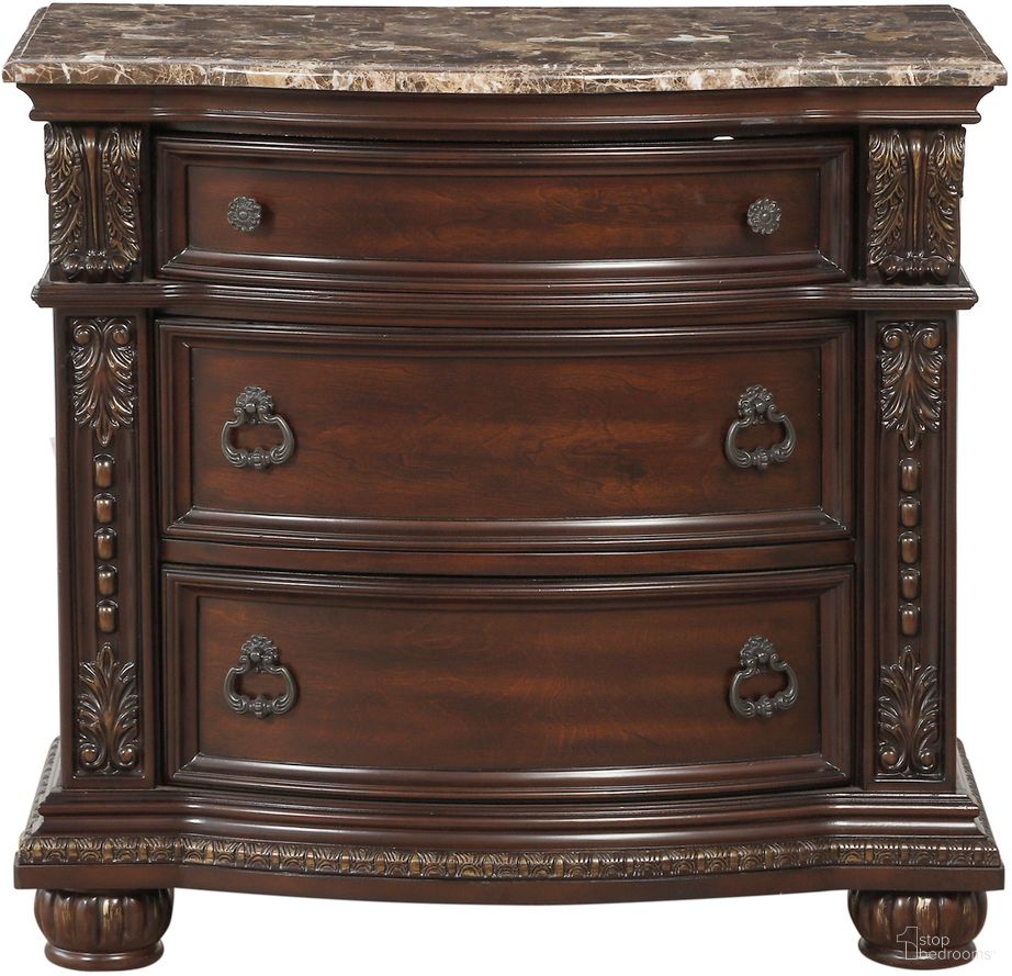 The appearance of Cavalier Dark Cherry Nightstand designed by Homelegance in the transitional interior design. This brown piece of furniture was selected by 1StopBedrooms from Cavalier Collection to add a touch of cosiness and style into your home. Sku: 1757-4. Material: Wood.