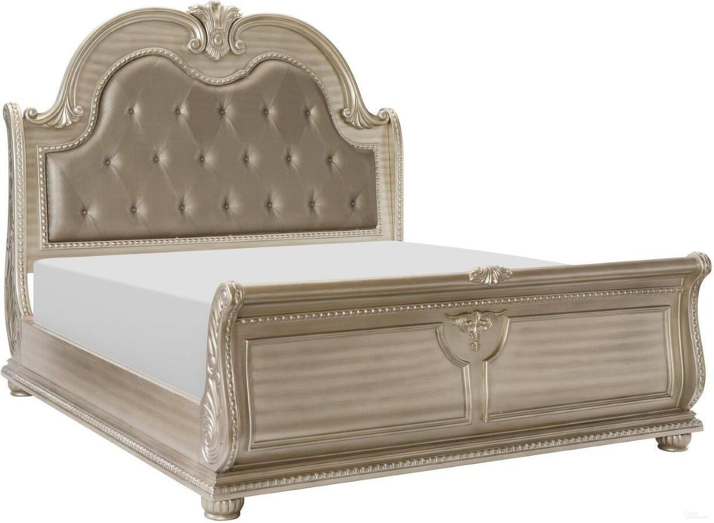 The appearance of Cavalier Silver Cal King Panel Bed designed by Homelegance in the transitional interior design. This silver piece of furniture was selected by 1StopBedrooms from Cavalier Collection to add a touch of cosiness and style into your home. Sku: 1757SVK-1;1757SVK-2;1757SVK-3CK;1757SV-1P. Bed Type: Panel Bed. Material: Faux Leather. Bed Size: California King.