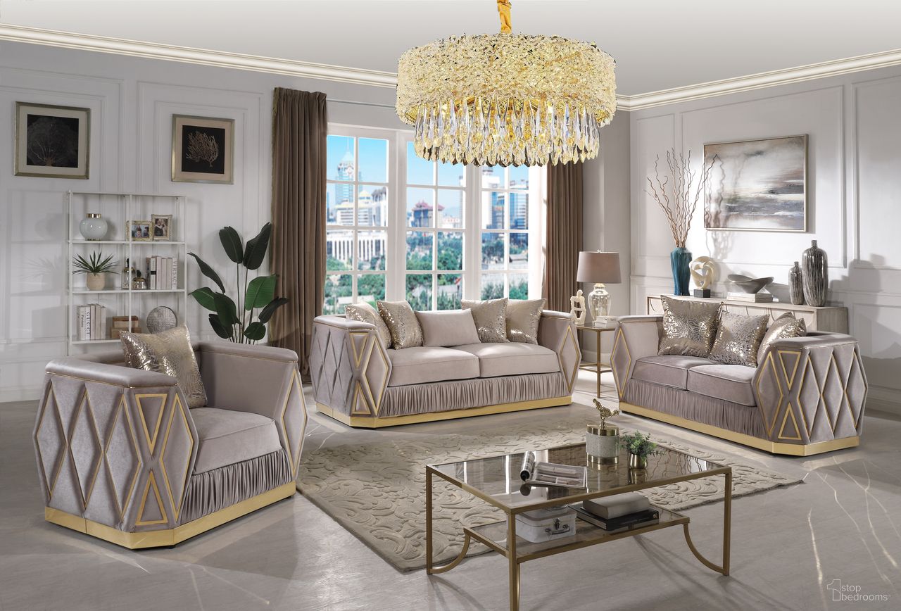 Cavalli Living Room Set In Taupe And Gold