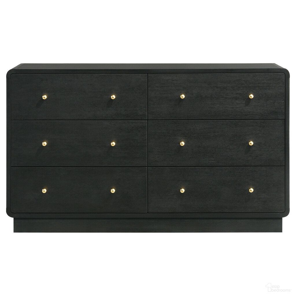 The appearance of Cavelle 6-Drawer Dresser Cabinet In Black designed by Coaster in the transitional interior design. This black piece of furniture was selected by 1StopBedrooms from Cavelle Collection to add a touch of cosiness and style into your home. Sku: 223663. Material: Particle Board.