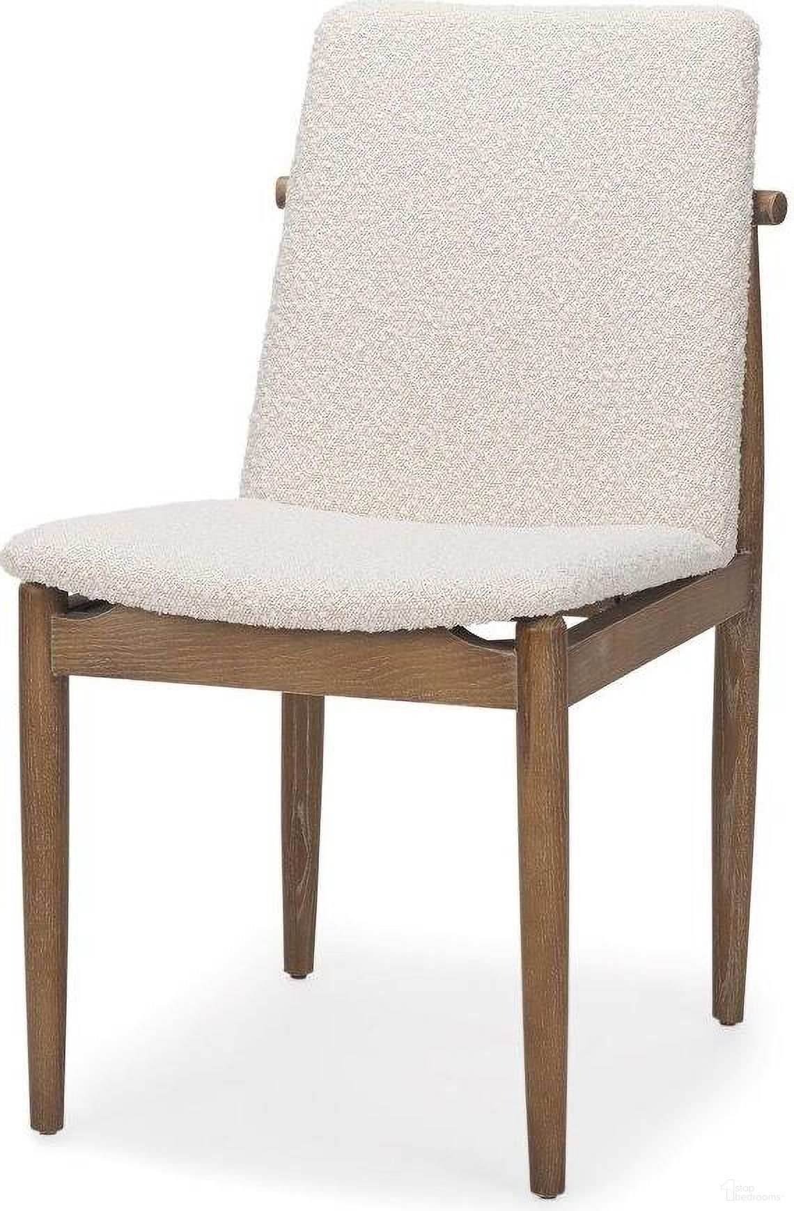 The appearance of Cavett Cream Boucle Upholstered Seat With Light Brown Wood Frame Dining Chair designed by Mercana in the coastal interior design. This light brown piece of furniture was selected by 1StopBedrooms from Cavett Collection to add a touch of cosiness and style into your home. Sku: 69834. Material: Wood. Chair Type: Side Chair.