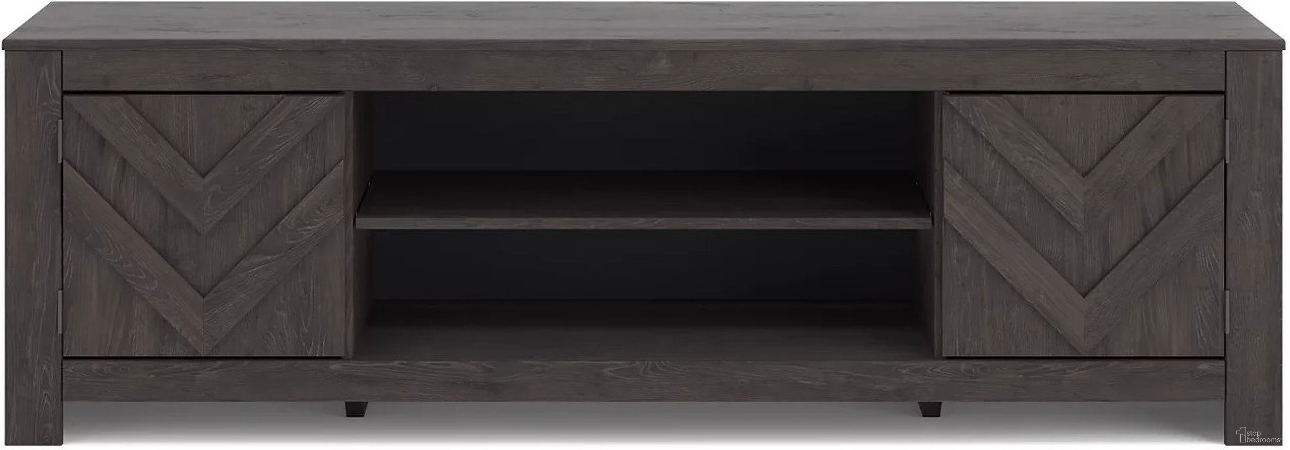 The appearance of Cayboni 71 Inch TV Stand In Black designed by Signature Design by Ashley in the transitional interior design. This black piece of furniture was selected by 1StopBedrooms from Cayboni Collection to add a touch of cosiness and style into your home. Sku: W3789-68. Material: Wood.