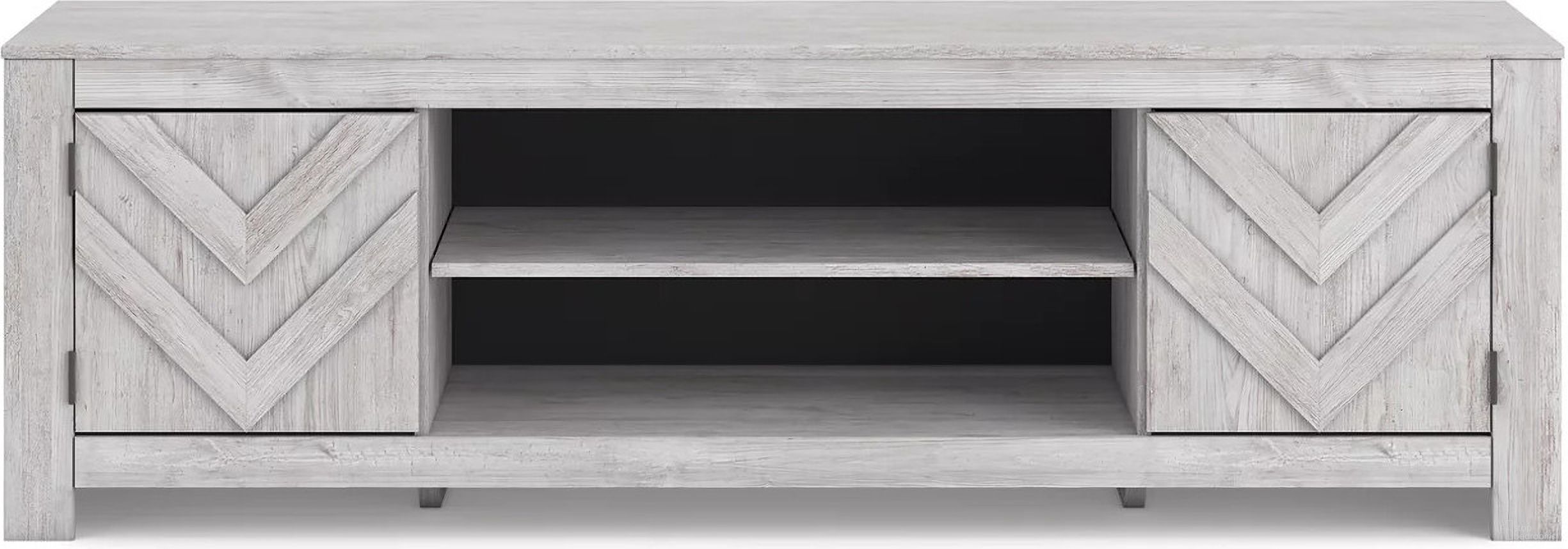 The appearance of Cayboni 71 Inch TV Stand In White Wash designed by Signature Design by Ashley in the transitional interior design. This white wash piece of furniture was selected by 1StopBedrooms from Cayboni Collection to add a touch of cosiness and style into your home. Sku: W3788-68. Material: Wood.