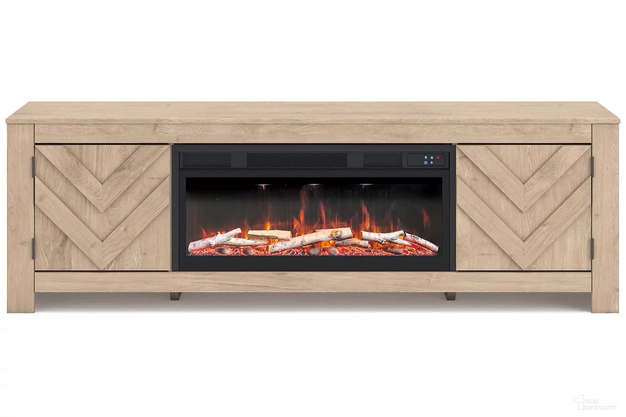 Cayboni 71 Inch TV Stand with Electric Fireplace In Tan