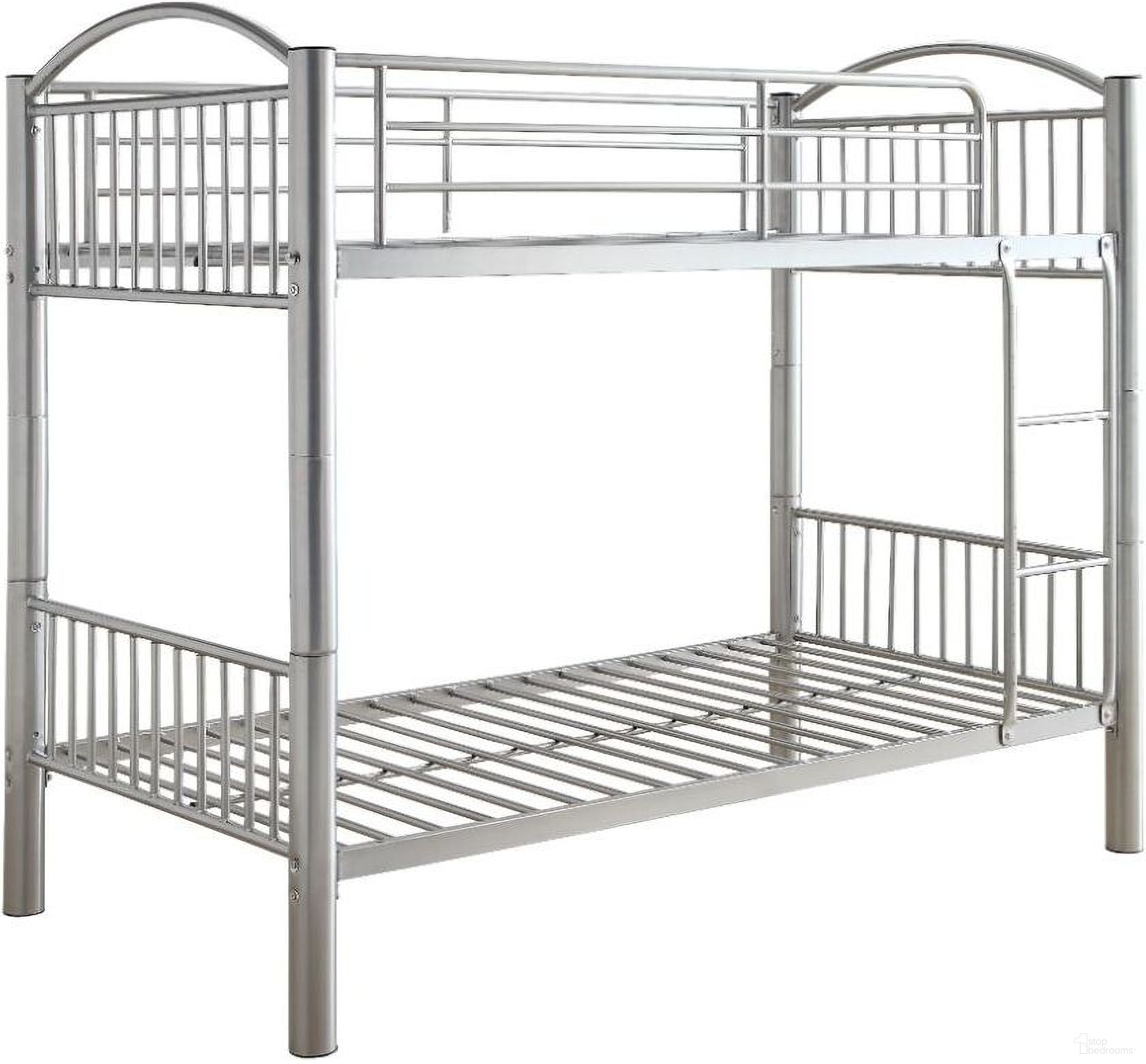 The appearance of Cayelynn Silver Twin Over Twin Bunk Bed designed by ACME in the modern / contemporary interior design. This silver piece of furniture was selected by 1StopBedrooms from Cayelynn Collection to add a touch of cosiness and style into your home. Sku: 37385SI. Bed Type: Bunk Bed. Material: Metal. Bed Size: Twin Over Twin.